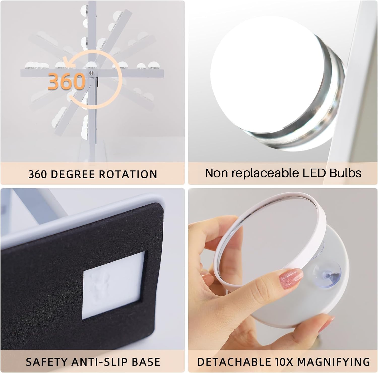 Miroir FENCHILIN avec grossissement 10x amovible pour les détails.