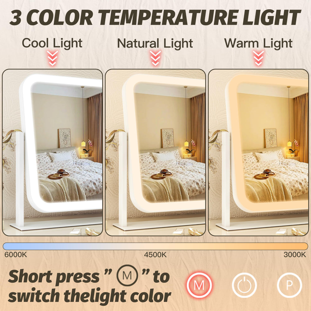 Miroir FENNIO avec 3 couleurs et capteur tactile pour éclairage personnalisé.