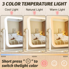 Miroir FENNIO avec 3 couleurs et capteur tactile pour éclairage personnalisé.