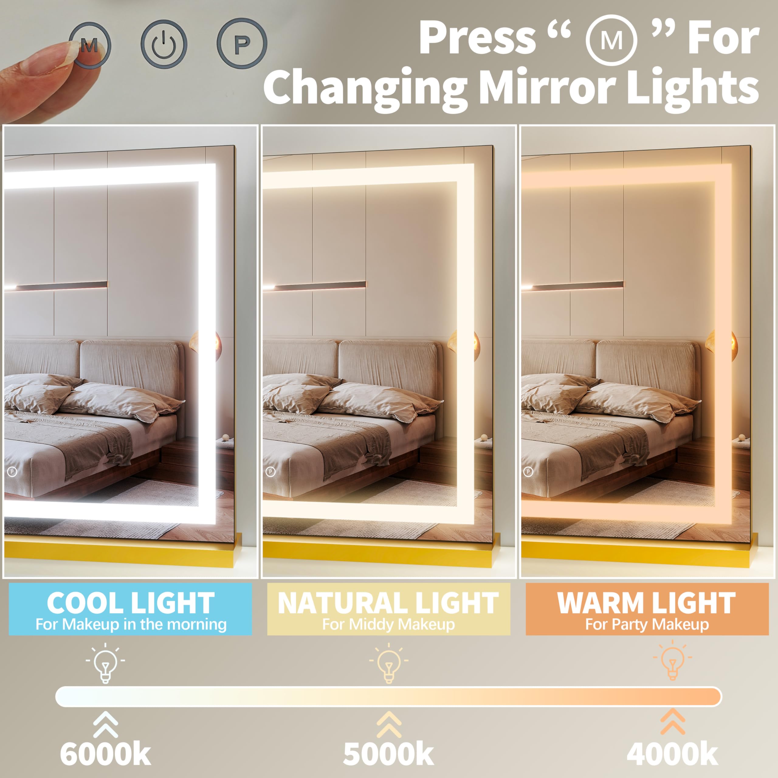 Miroir FENNIO avec 3 couleurs réglables pour différents usages