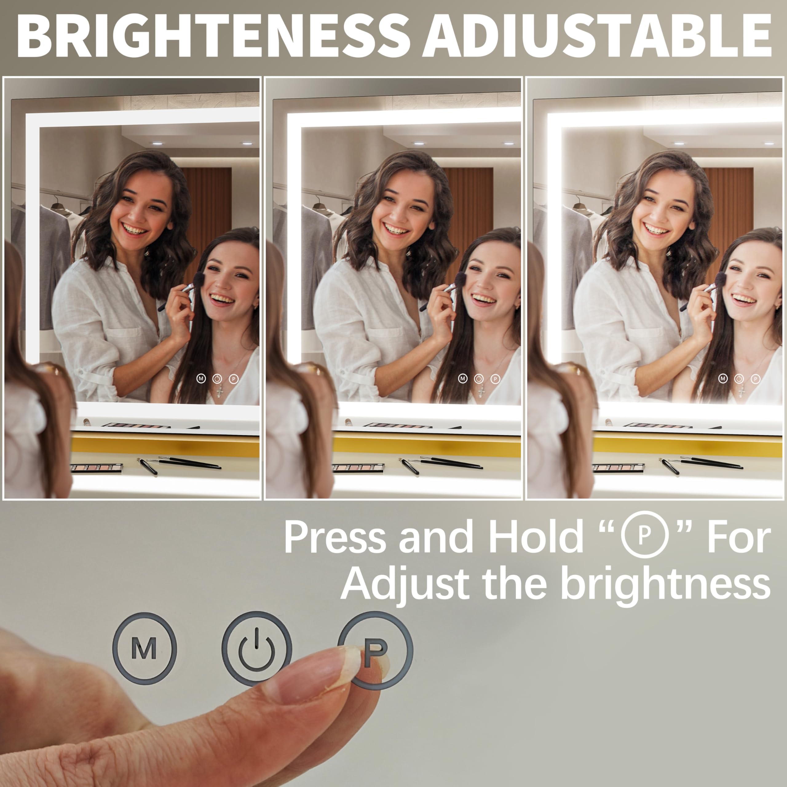 Luminosité réglable sur le miroir FENNIO pour un maquillage net