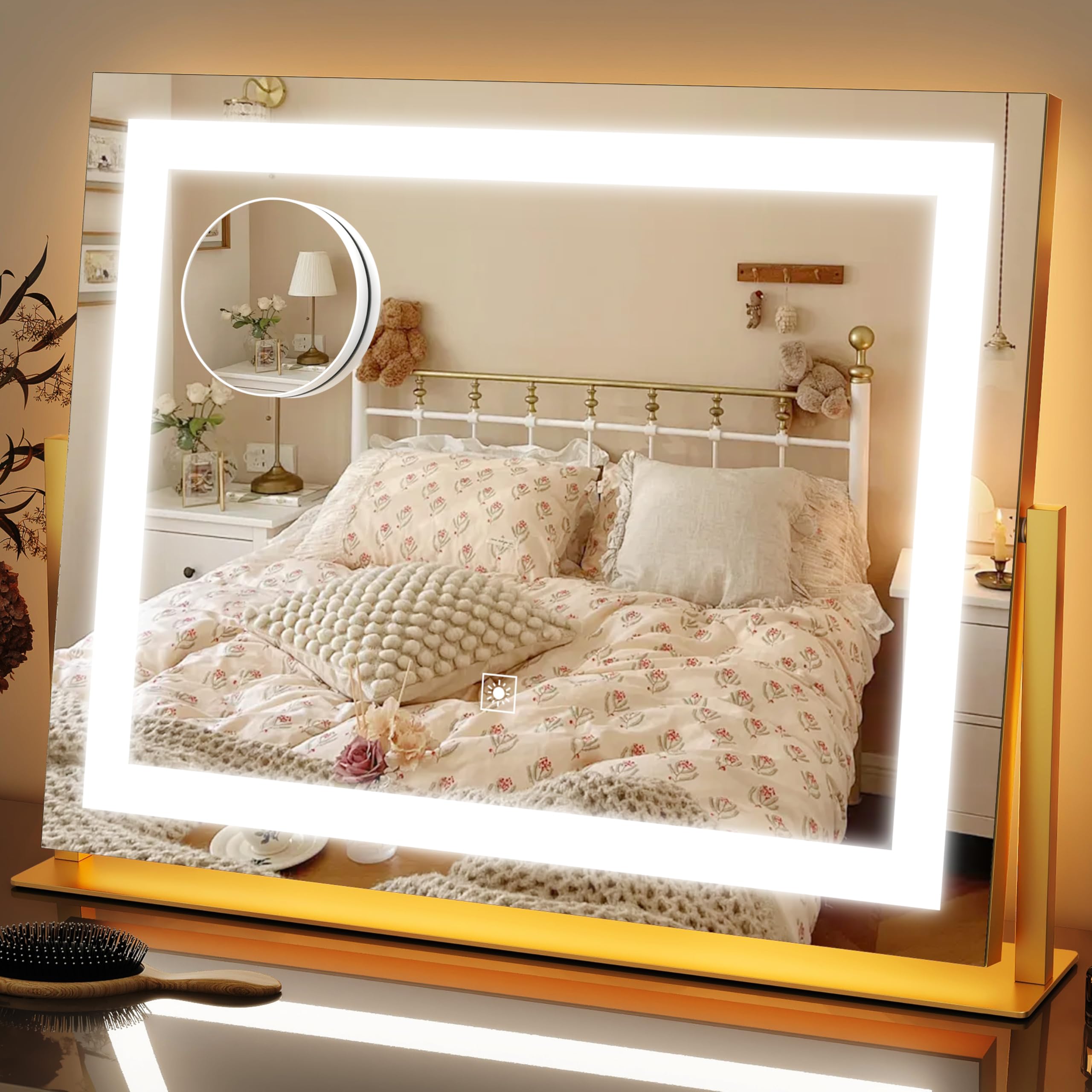 Miroir FENNIO: vue face pour maquillage précis et éclairage homogène.