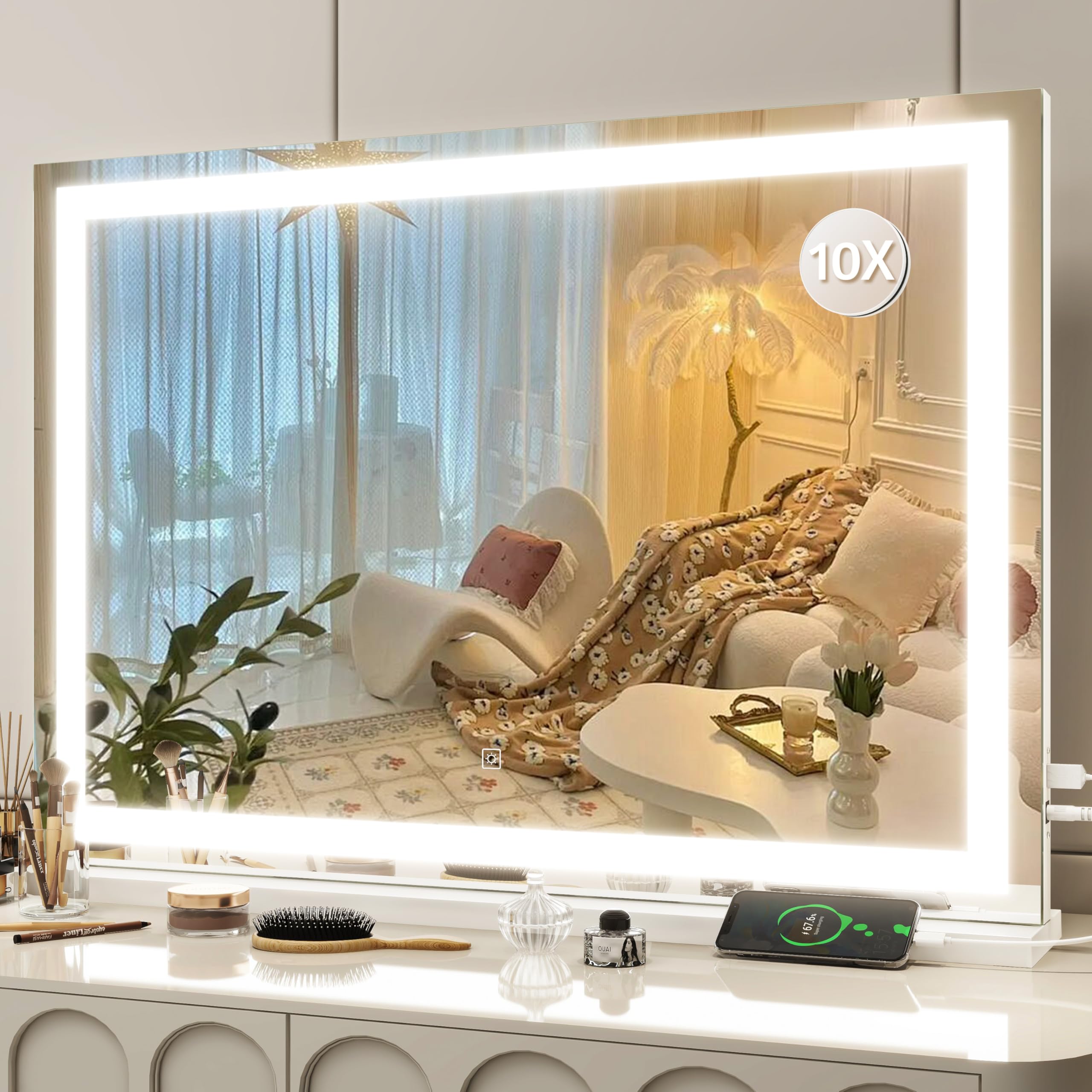 Miroir vanité FENNIO 32x22 avant: lumière nette pour maquillage précis