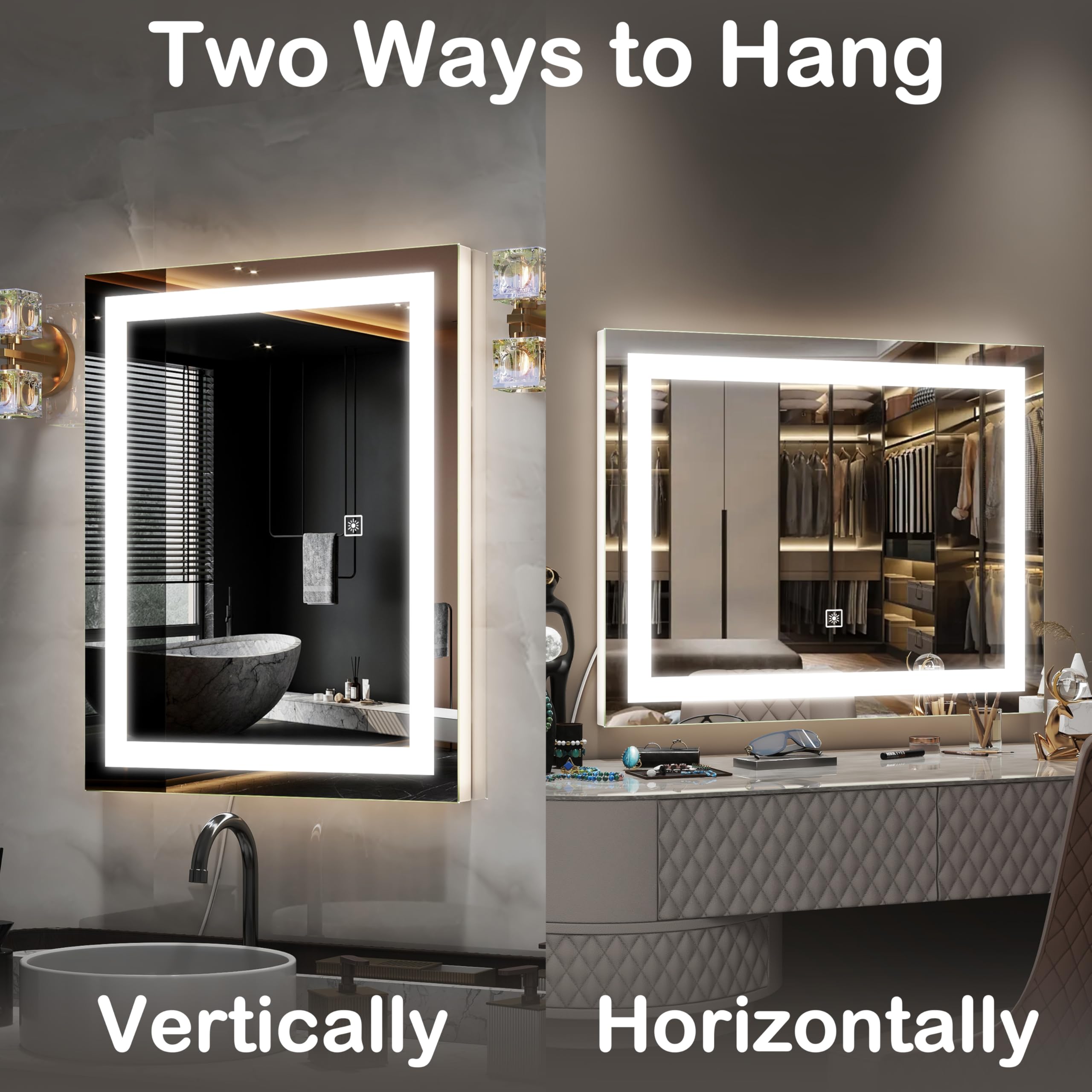Miroir FENNIO vanité, base détachable pour usage sur bureau stable.