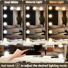 Miroir FENNIO Hollyhood éclairé par 15 LED et trois couleurs pour tous les looks