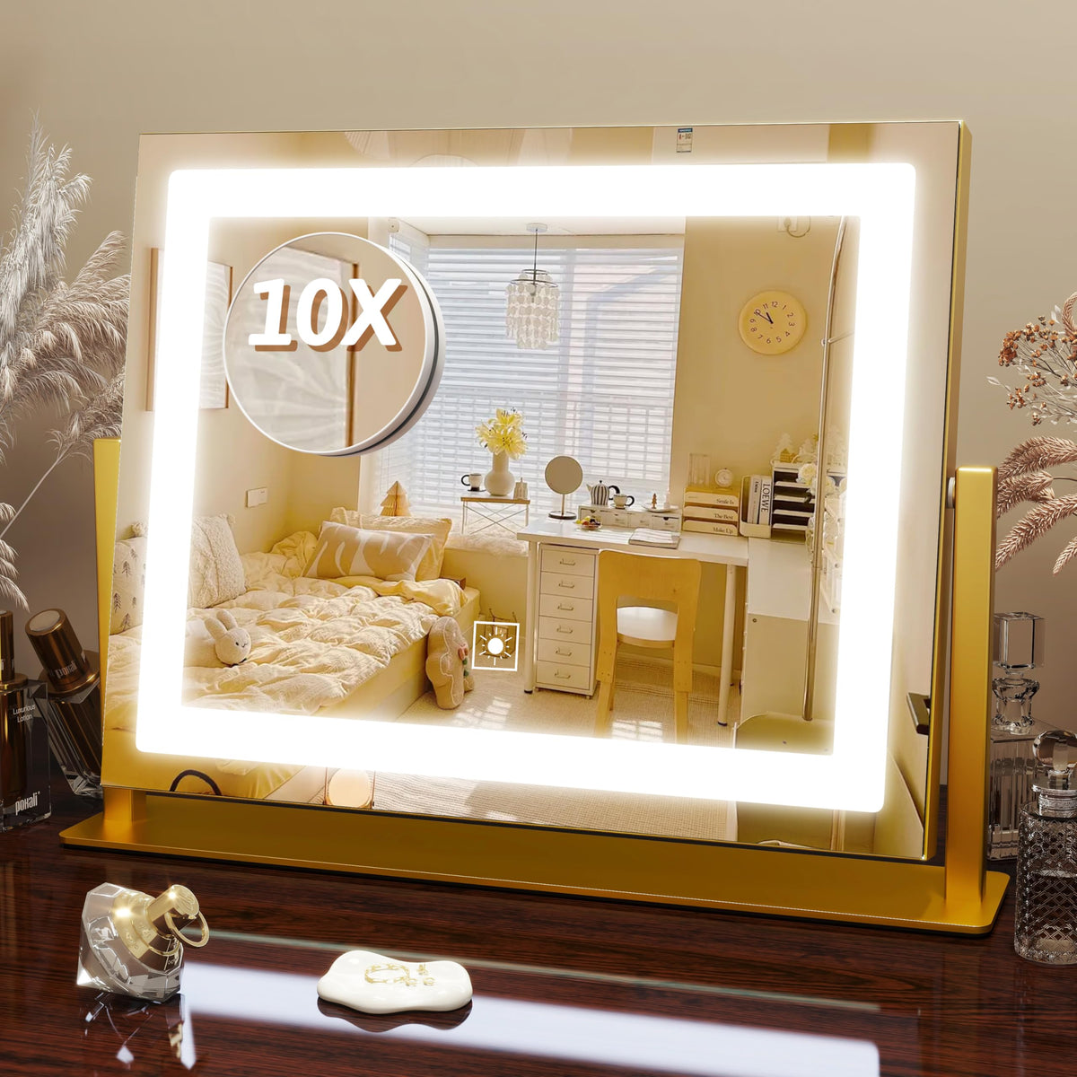 Miroir FENNIO vanité 12x16 avec éclairage intégré pour un maquillage précis.