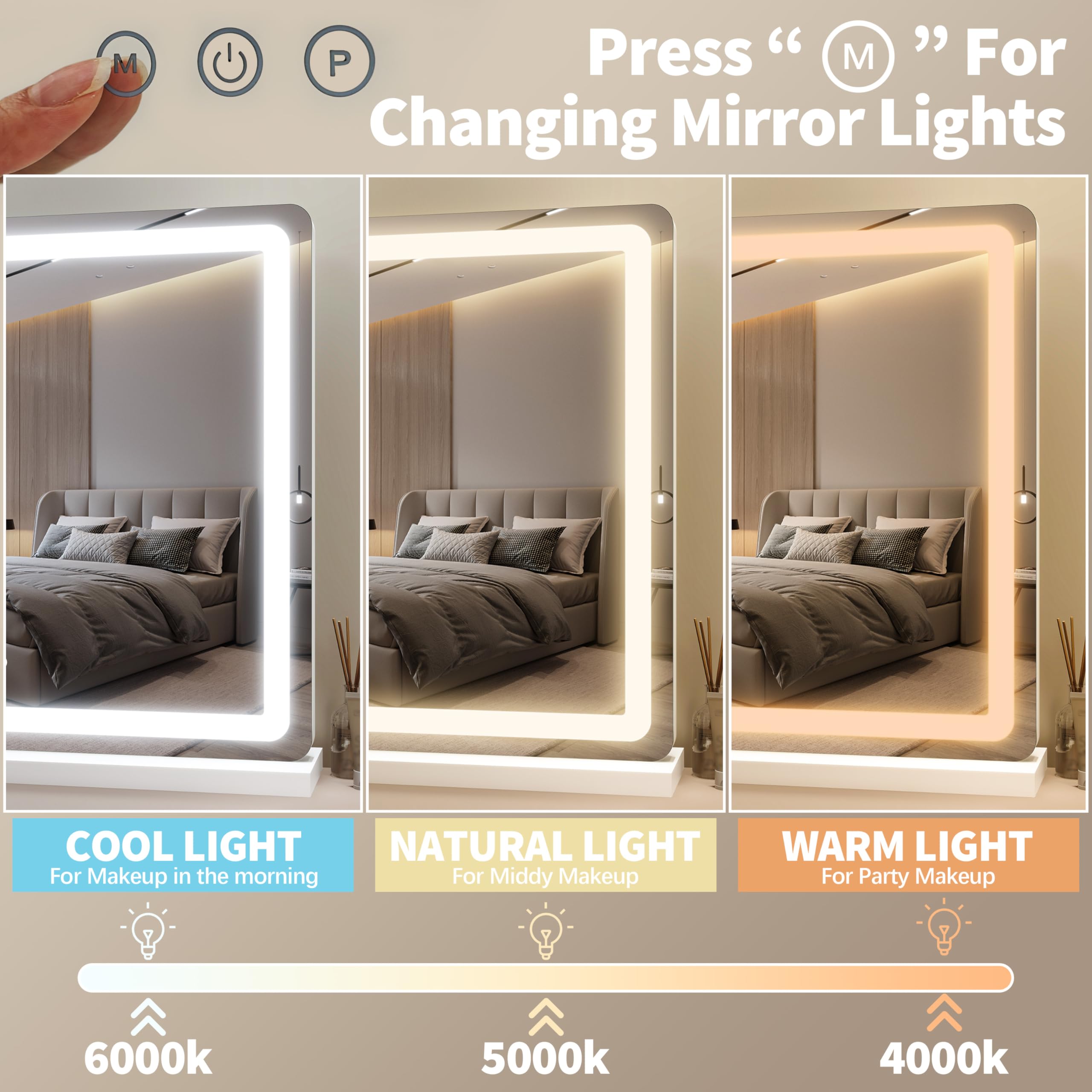 Miroir FENNIO lumière tri-couleurs pour adapter l’éclairage selon l’occasion.