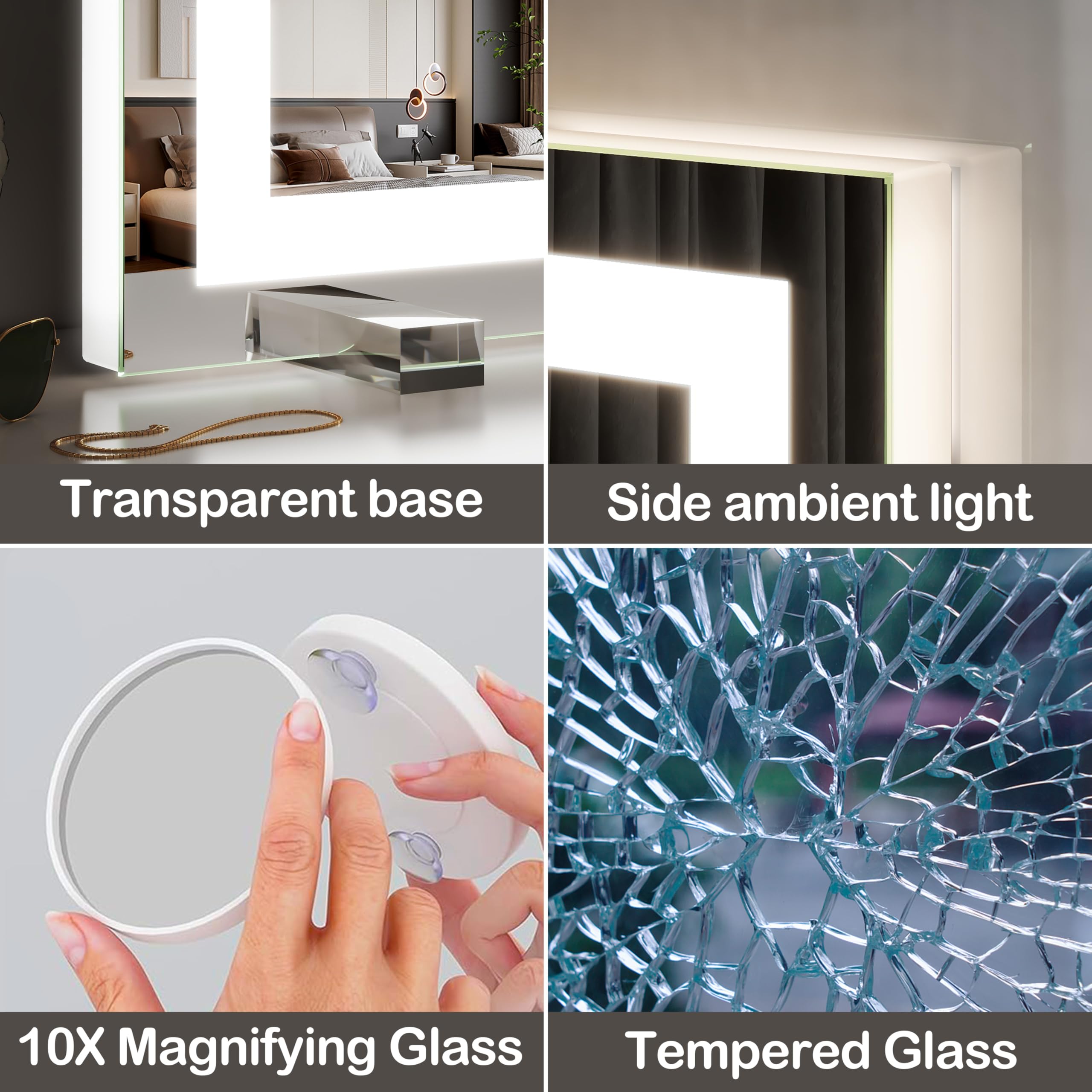 Miroir FENNIO vanité, tests de qualité inclus et emballage soigné.