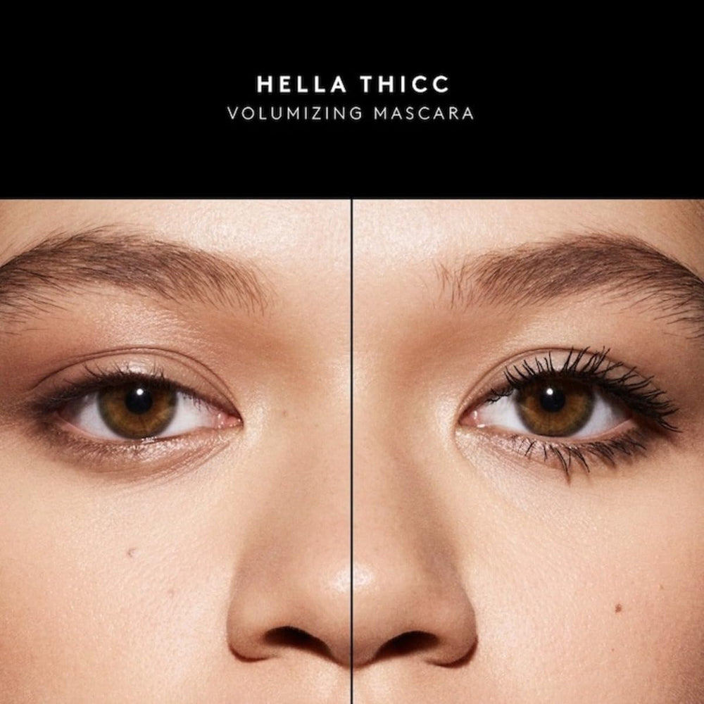 Fenty Beauty mascara tube beside soft-matte surface communicates long-wear finish.