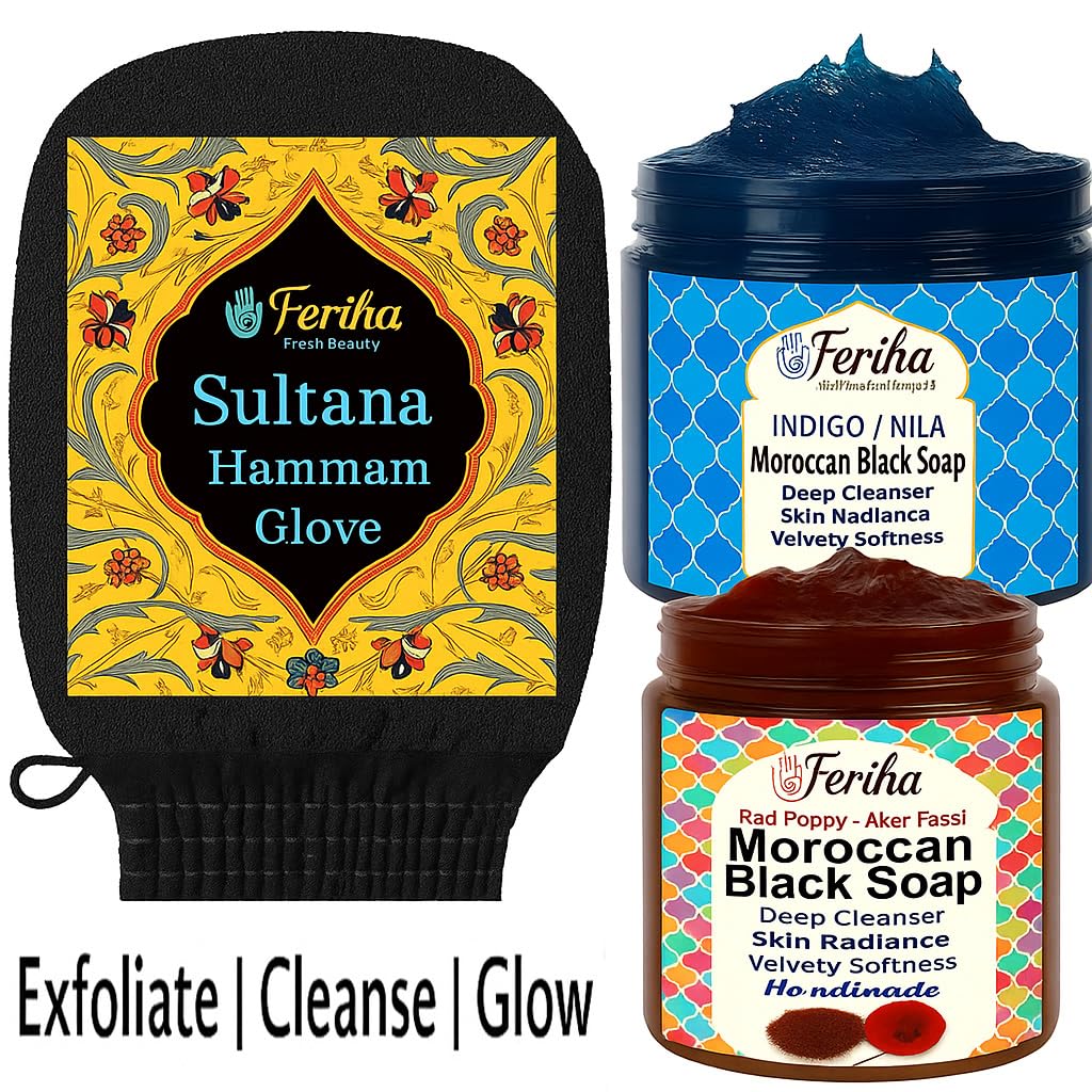 Le gant Sultana Feriha exfolie en douceur et prépare la peau pour les soins.