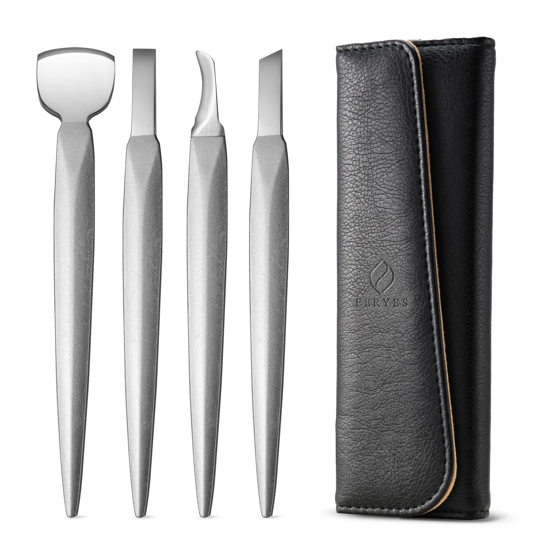 FERYES kit pédicure 4 pièces avec étui en cuir pour rangement pratique.