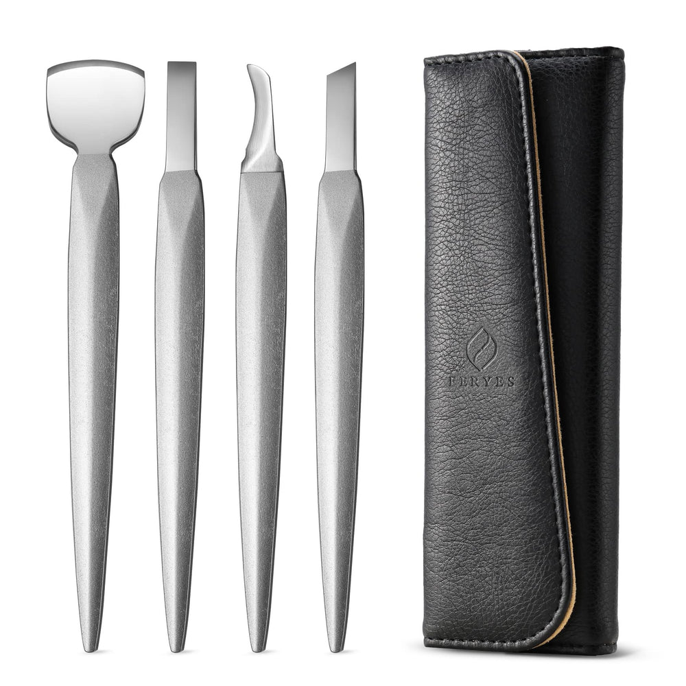 FERYES kit pédicure 4 pièces avec étui en cuir pour rangement pratique.