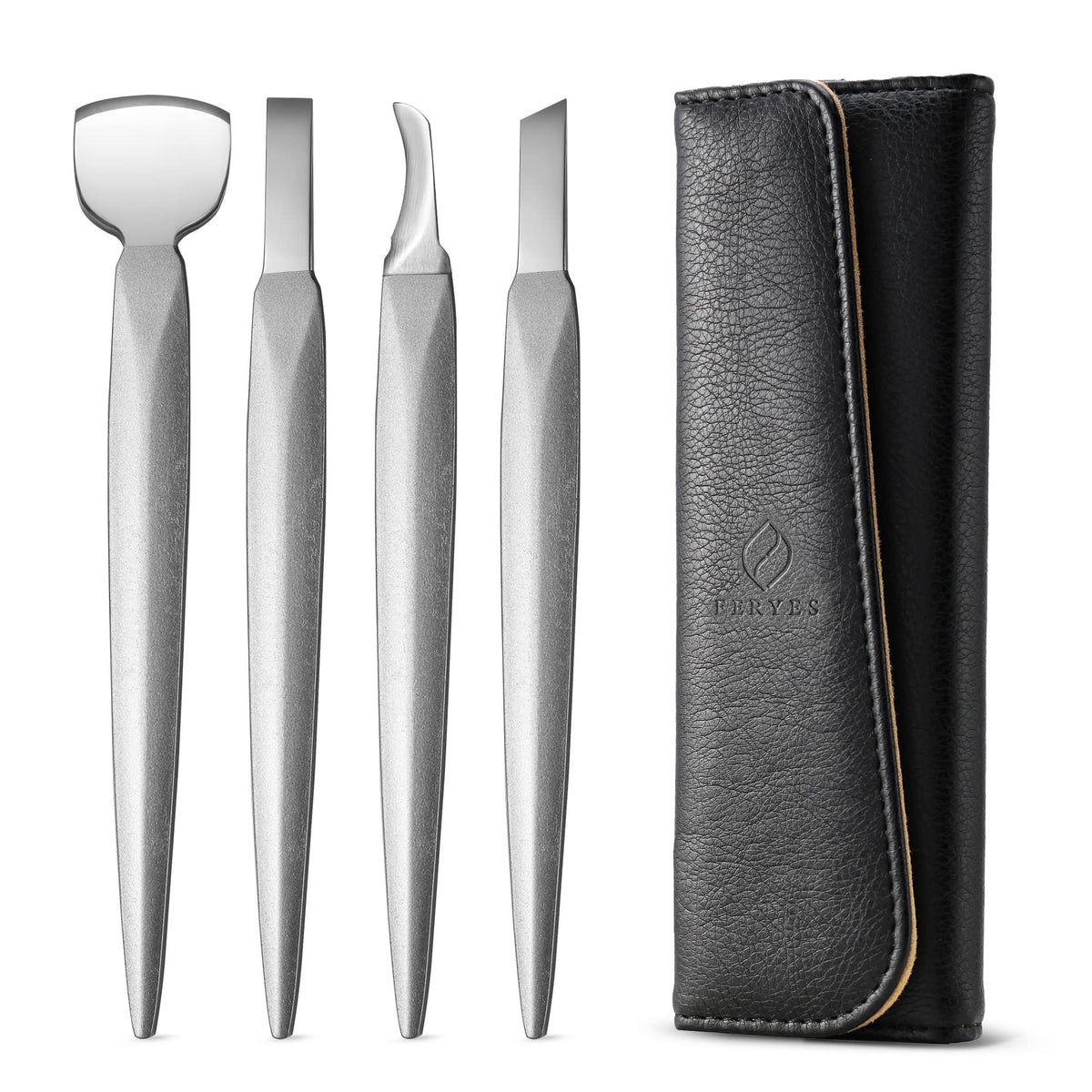 FERYES kit pédicure 4 pièces avec étui en cuir pour rangement pratique.