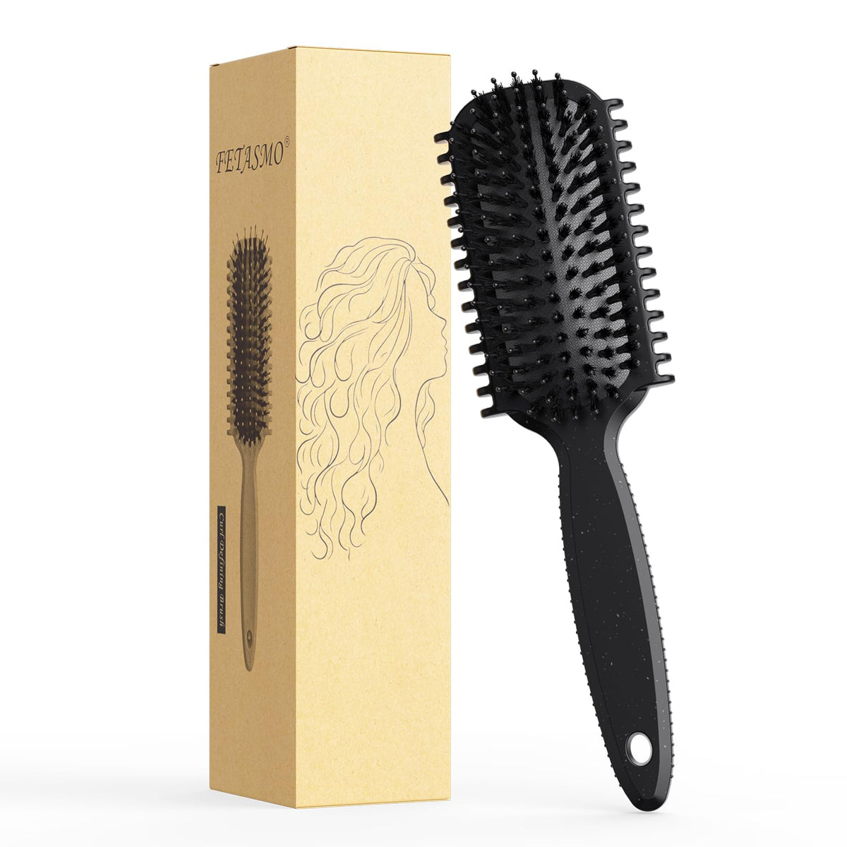 Brosse Fetasma pour boucles : définition précise et tiraillement réduit.