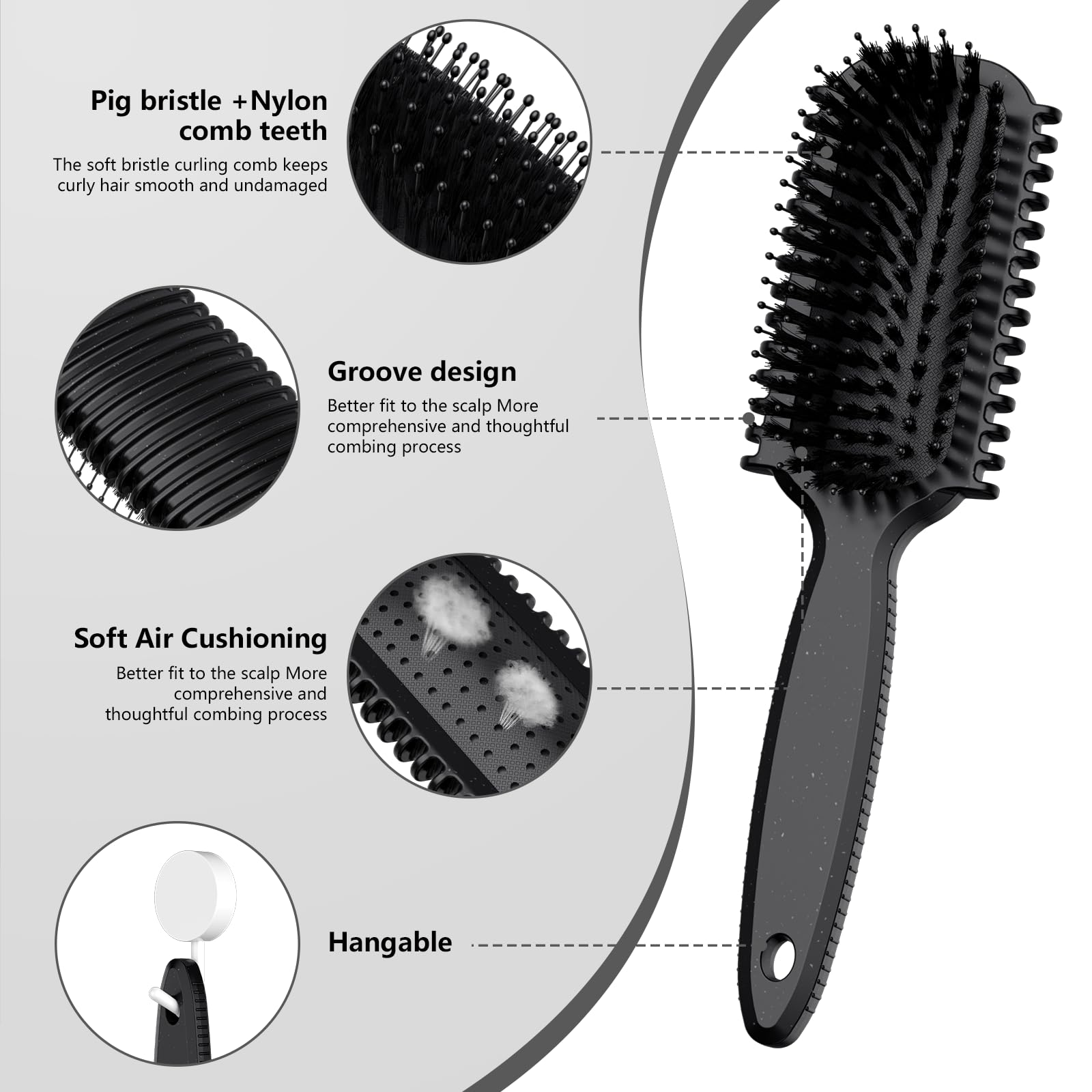 Brosse Fetasma pour cheveux bouclés, flexible et agréable à utiliser.
