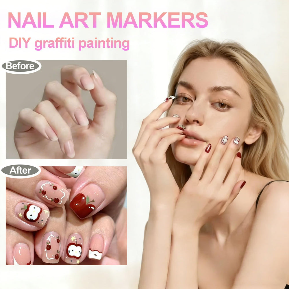 Feutres art des ongles 12 couleurs, pointe fine pour motifs détaillés.
