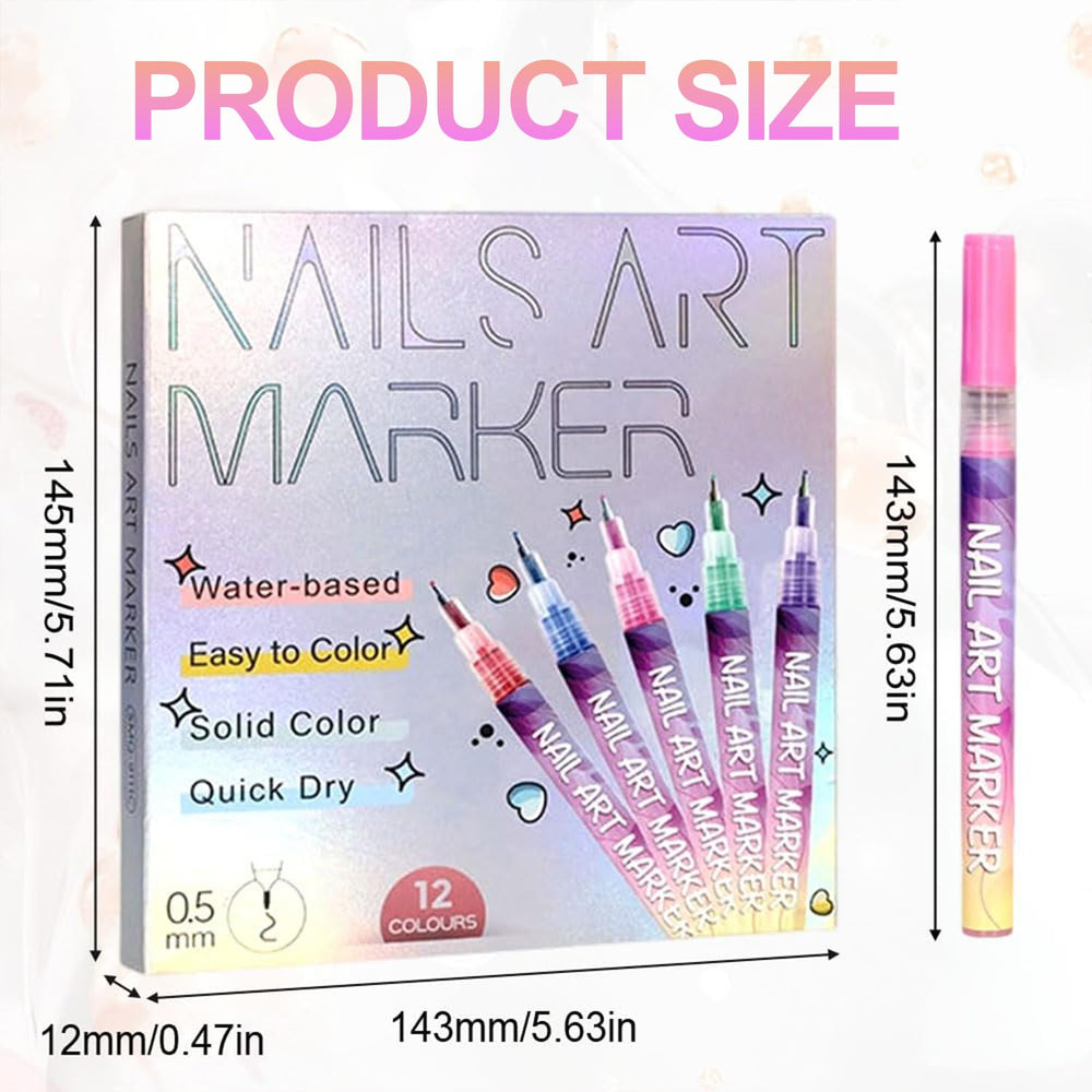 Feutres art des ongles 12 couleurs, parfaits pour décorations et loisirs créatifs.
