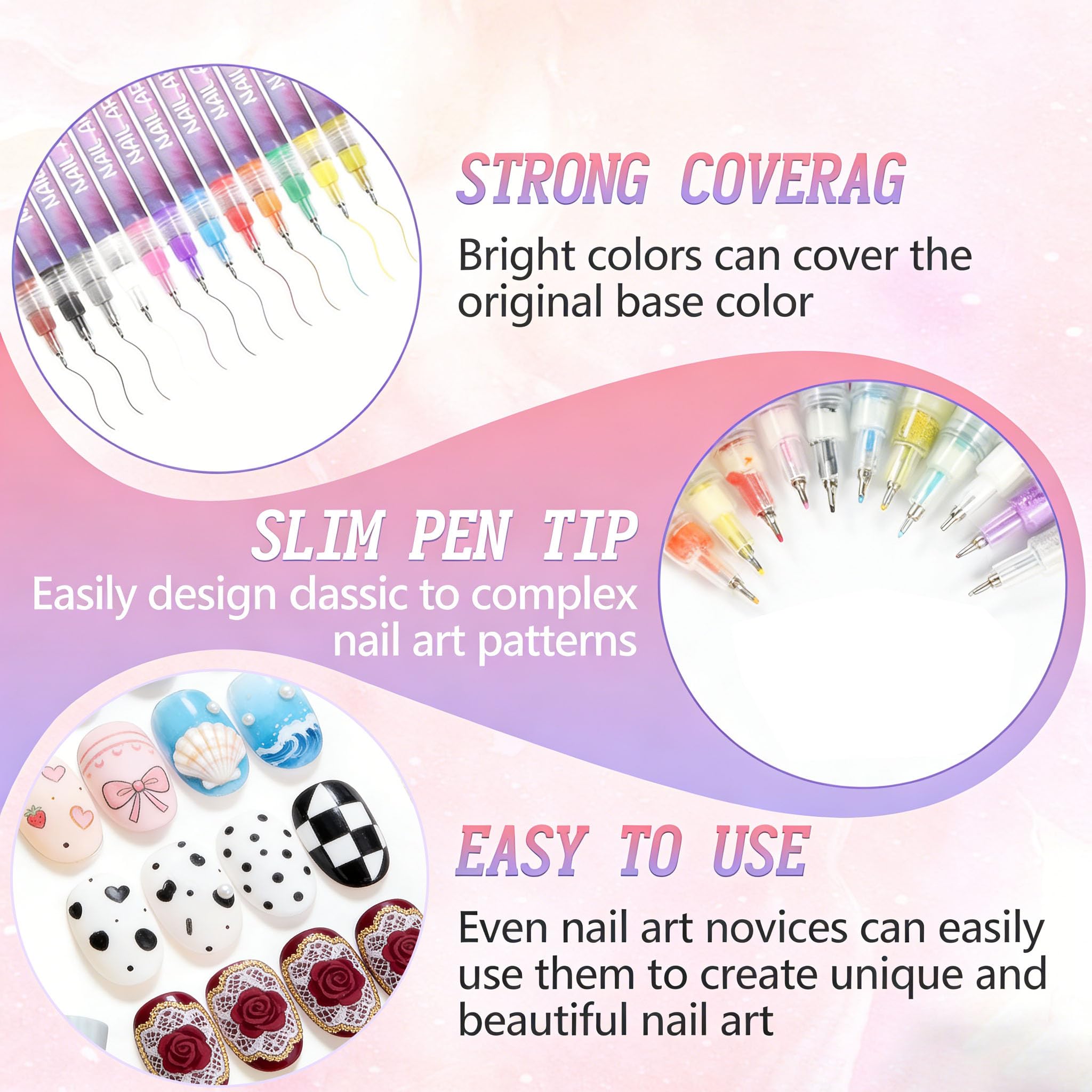 Kit polyvalent de feutres art des ongles 12 couleurs, usages multiples.
