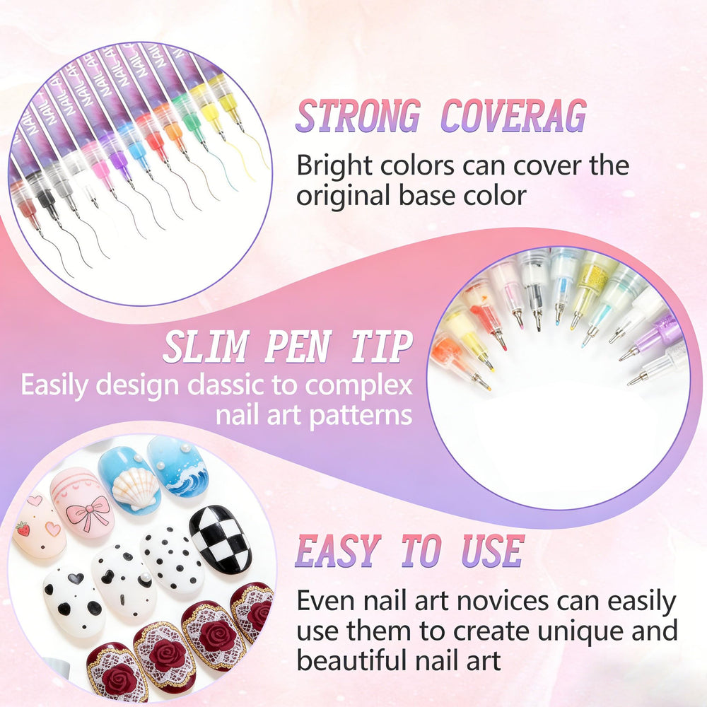 Kit polyvalent de feutres art des ongles 12 couleurs, usages multiples.