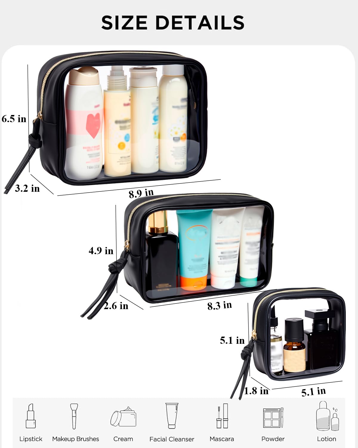 FFpaw matière imperméable, trousse transparente résistante et facile à nettoyer.