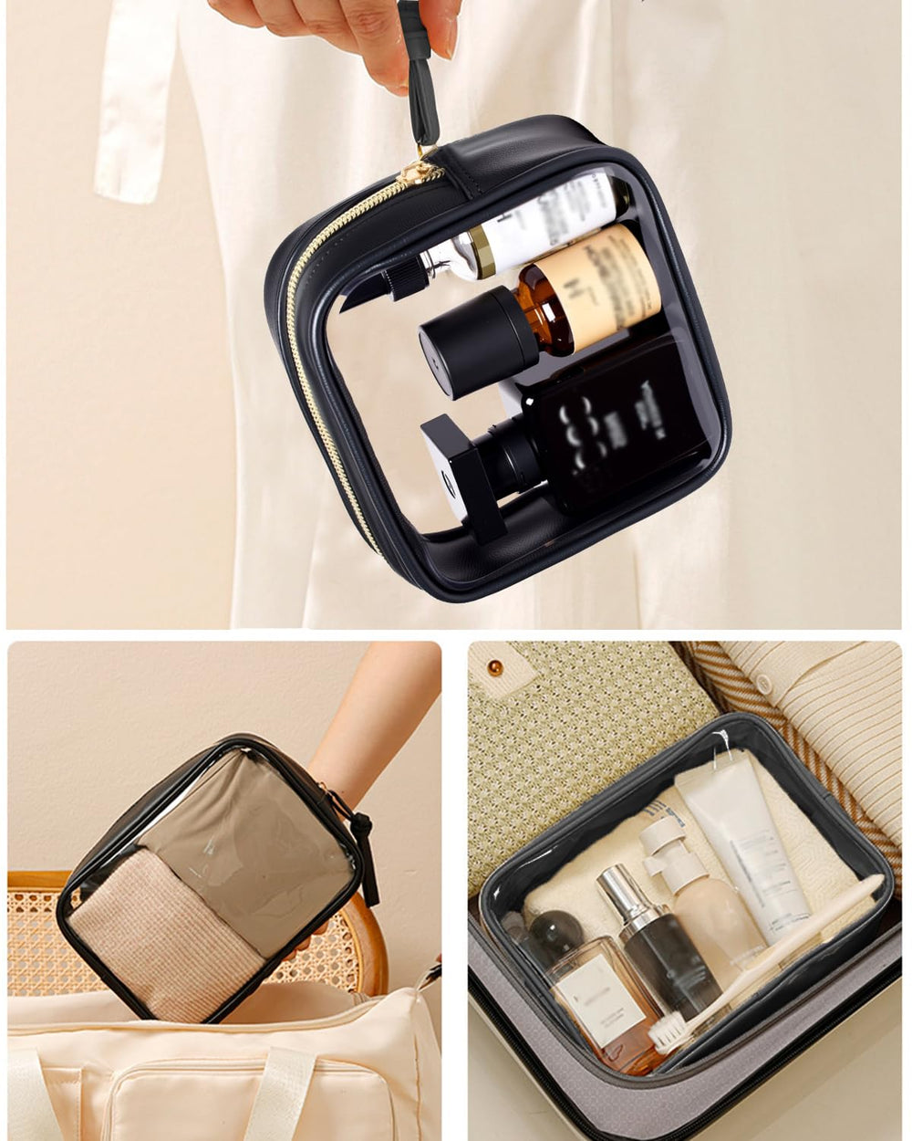 FFpaw trousse maquillage transparente petit, rangement compact idéal.