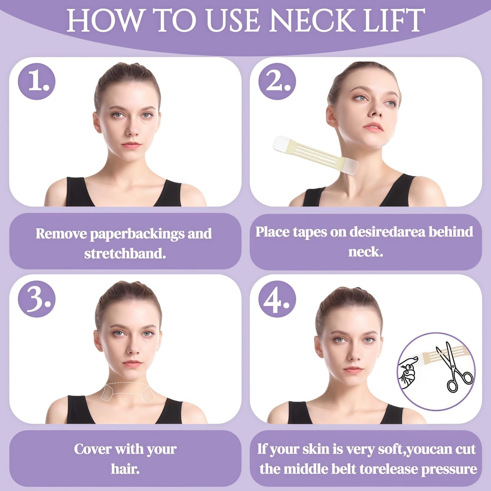 FHH Neck Lift Tape - produit hypoallergénique adapté à tous les types de peau.