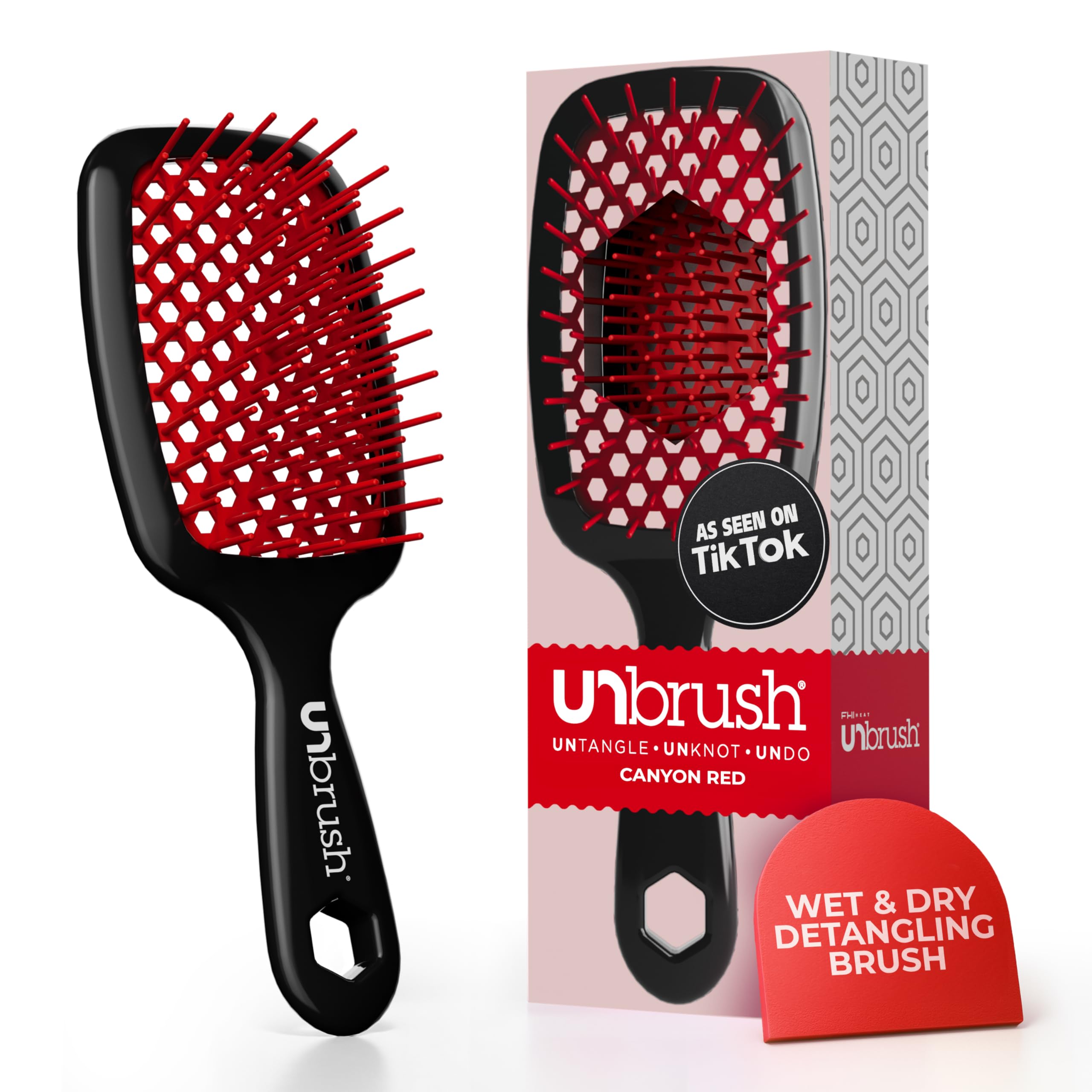Brosse démêlante FHI Heat UNbrush rouge avec brins DuoFlex pour démêler sans douleur