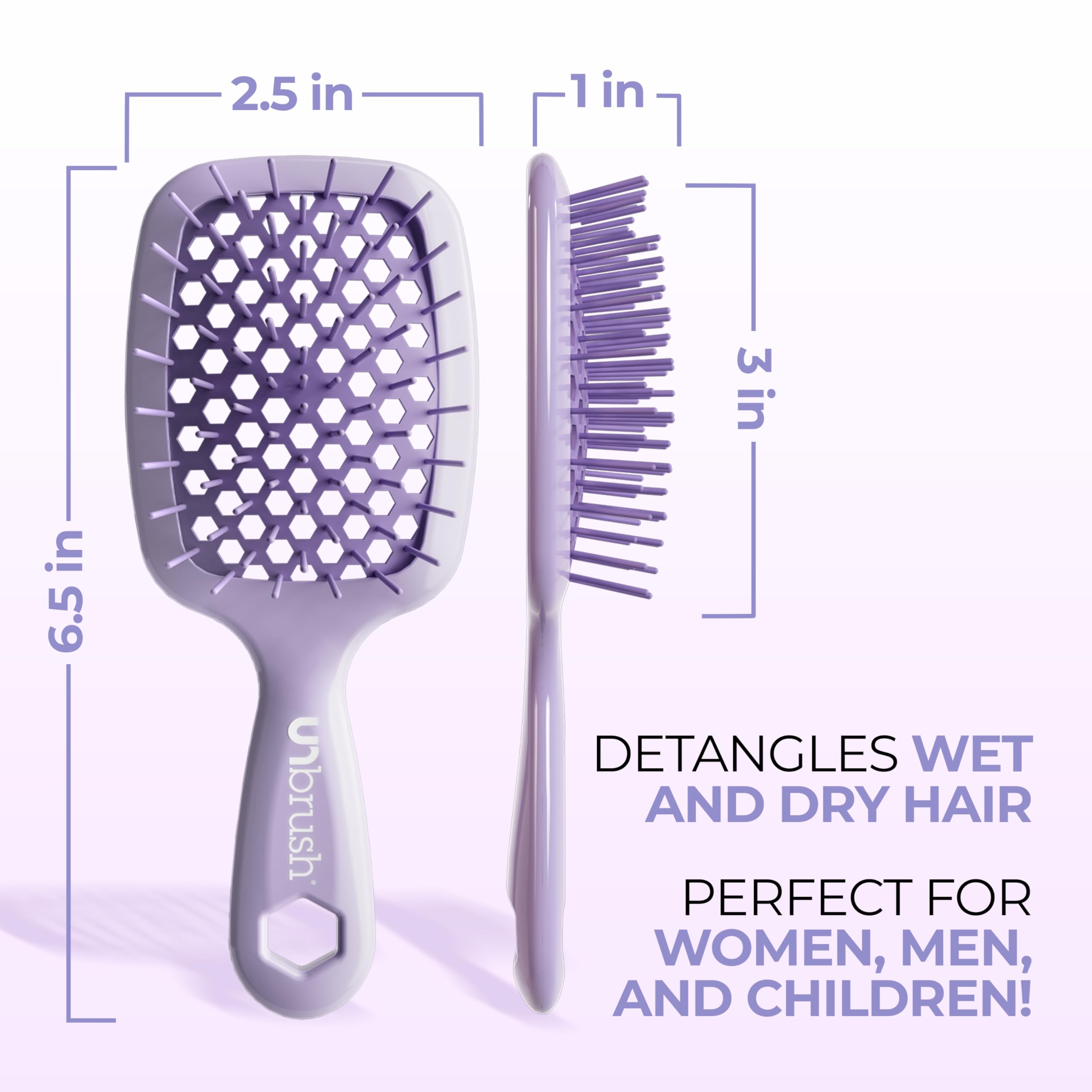 UNBRUSH mini detangleur, poignee ultra legere et durable.
