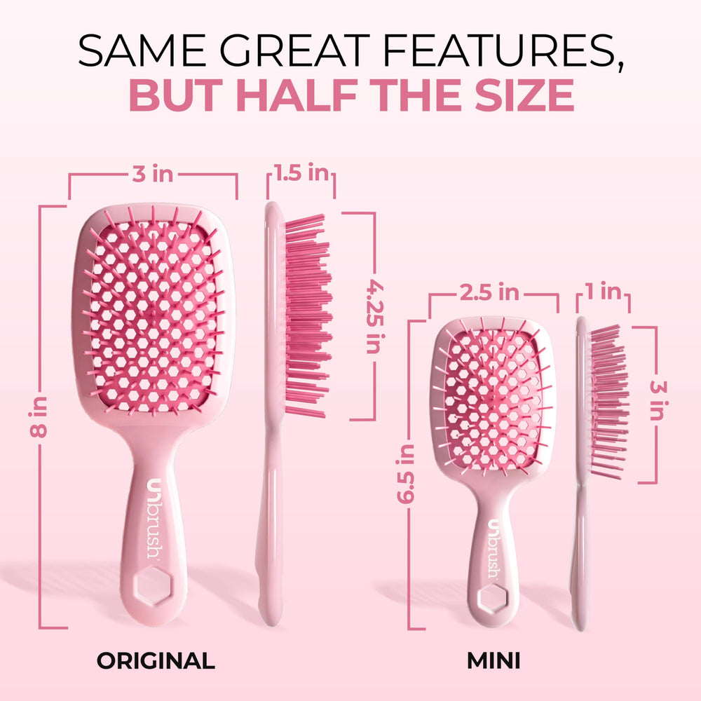UNbrush mini de FHI Heat: pratique sur cheveux mouillés et secs pour démêlage fluide.