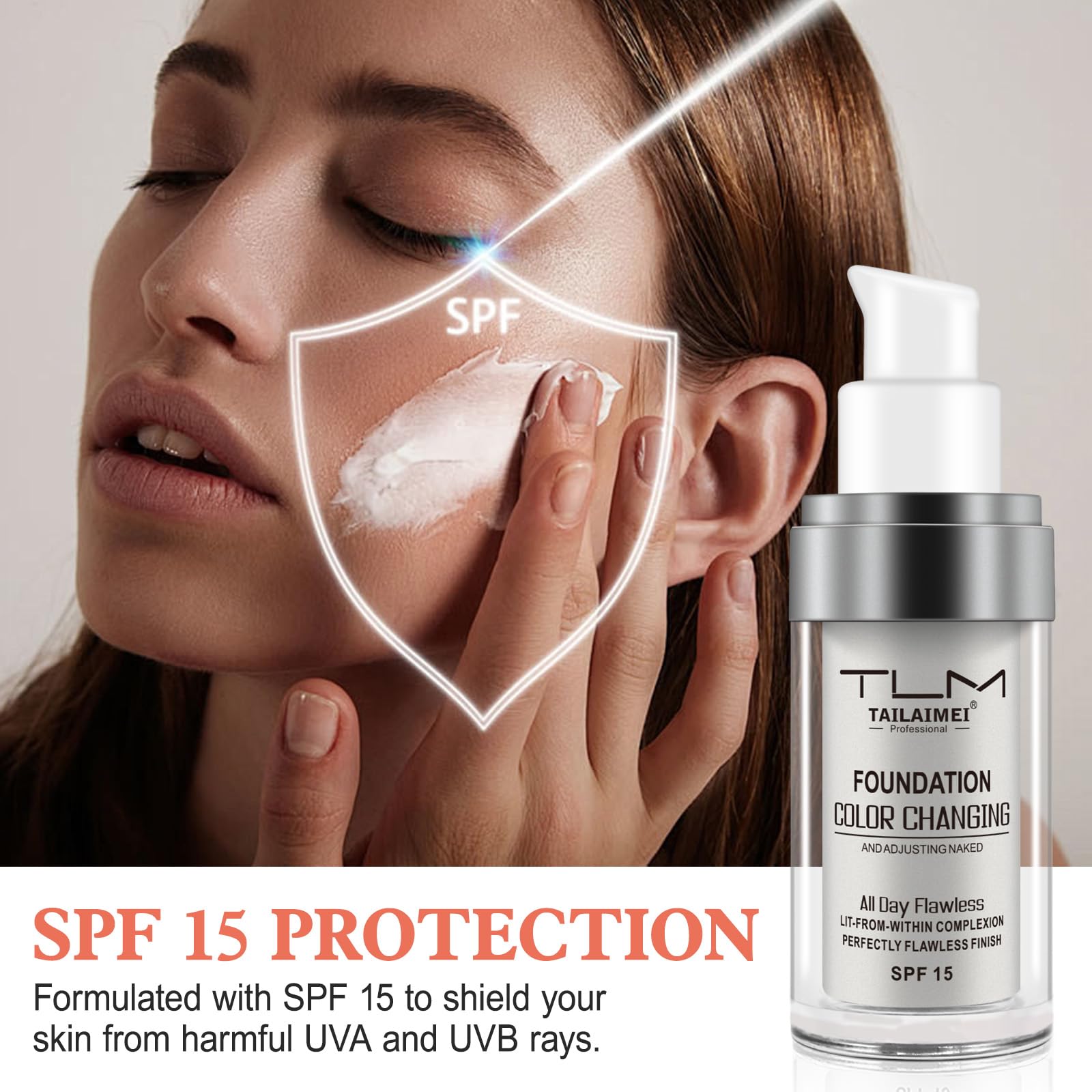 Find Back fond teint texture liquide lisse et fini soyeux.