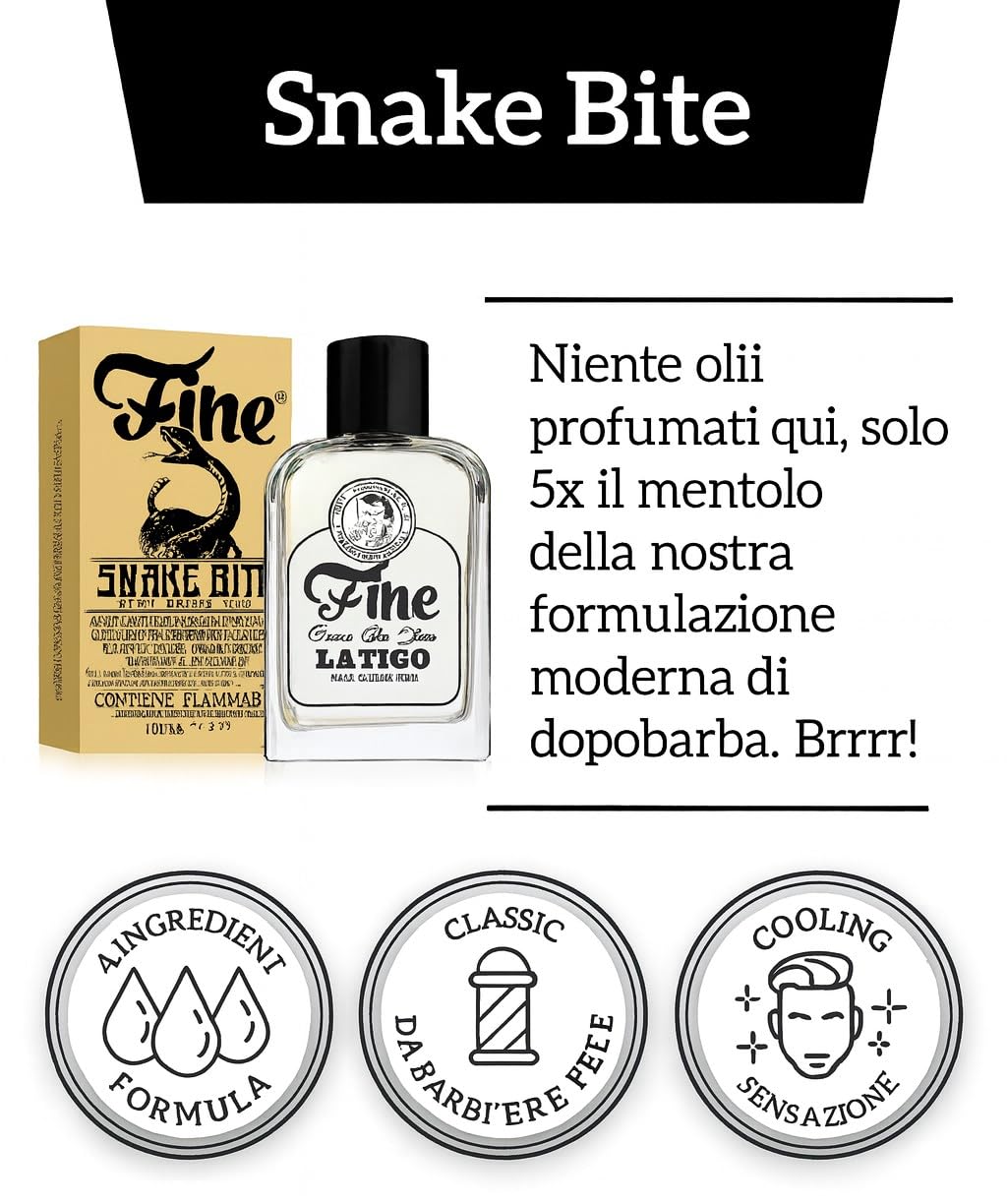 Fine après-rasage Morsure de Serpent, emballage élégant et minimaliste.