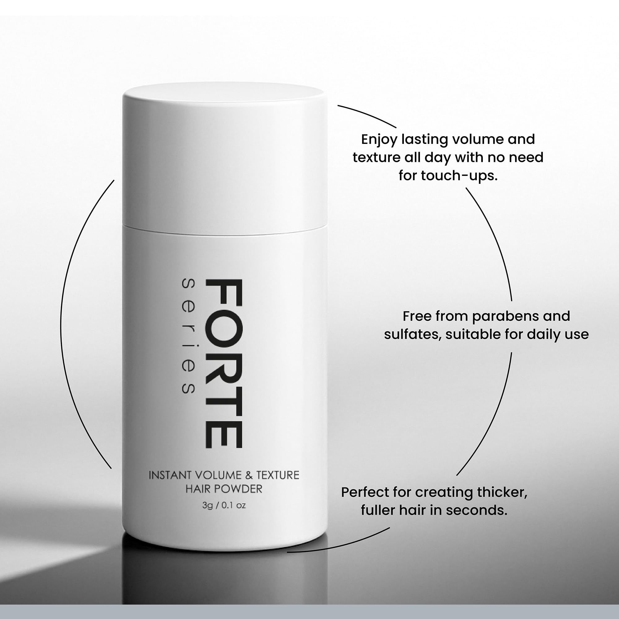 Fine hair shows increased volume after using Forte Series Texture Powder.