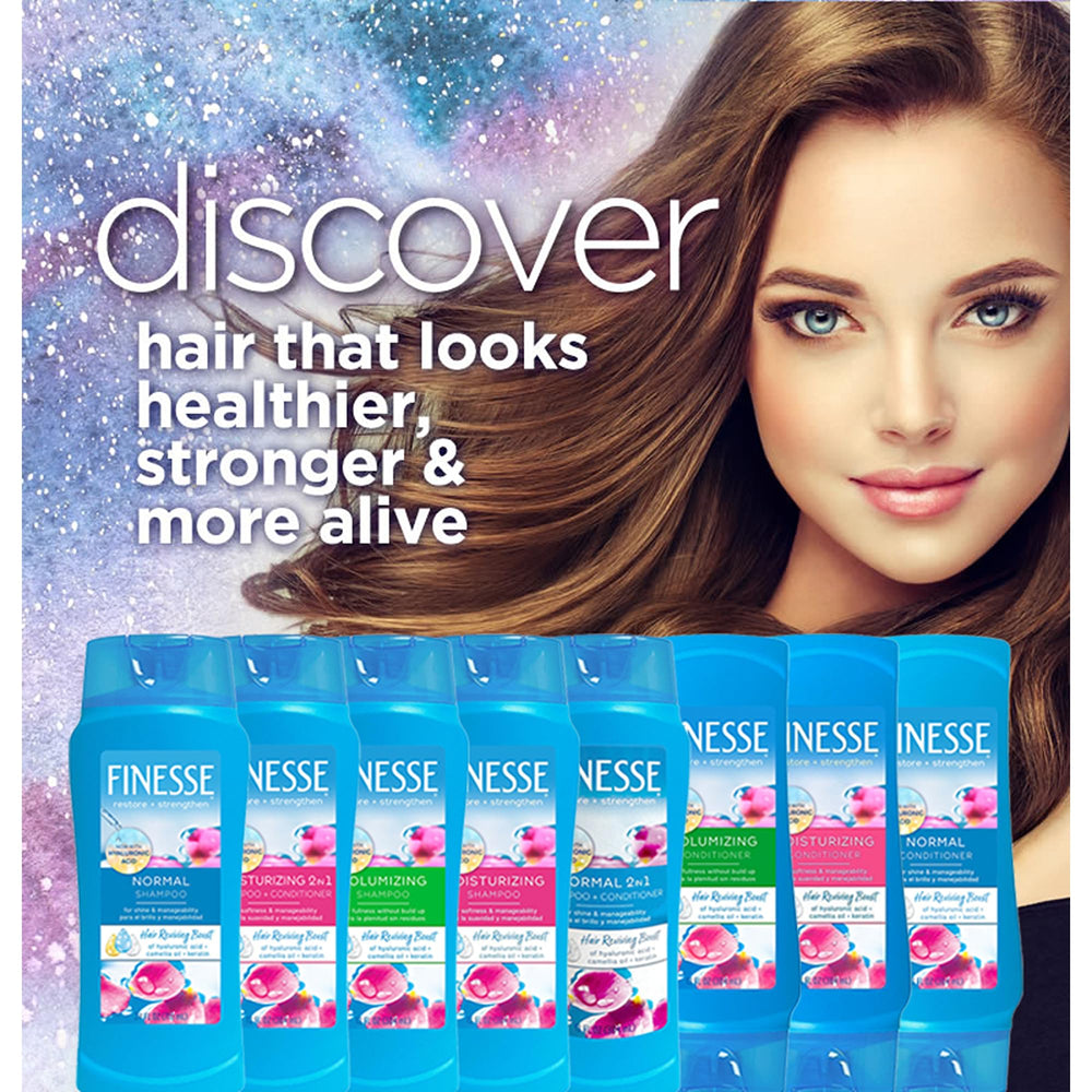 FINESSE, rinçage facile et cheveux plus légers après utilisation.