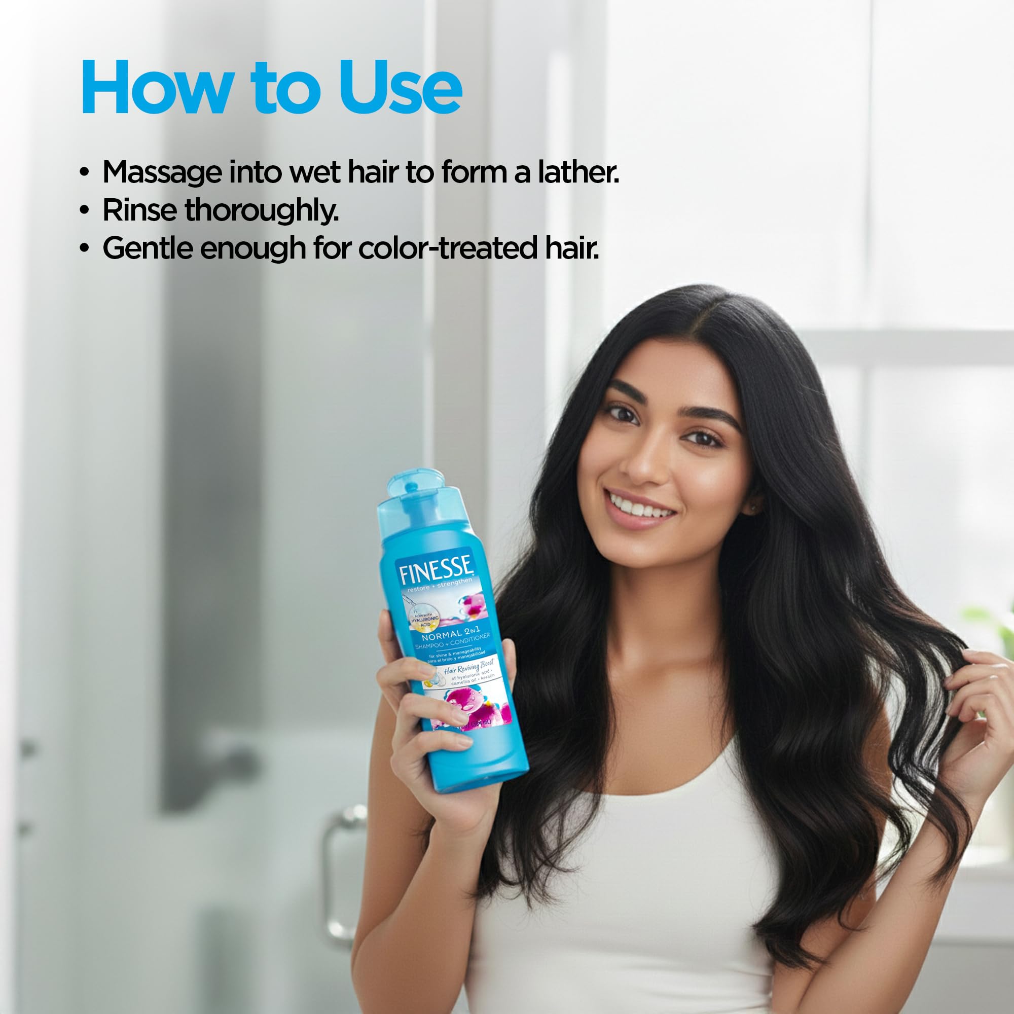 FINESSE, routine 2 en 1 pour tous types de cheveux.