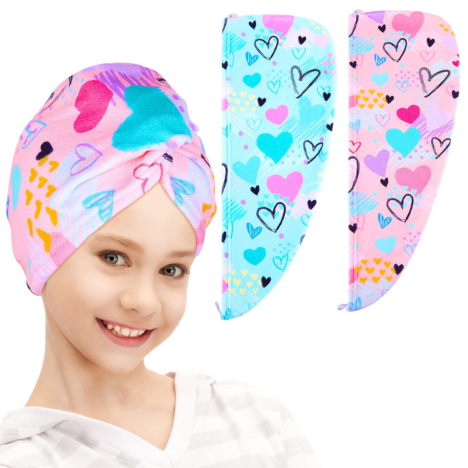 FIOBEE serviette cheveux microfibre enfant, couleurs vives, séchage rapide.