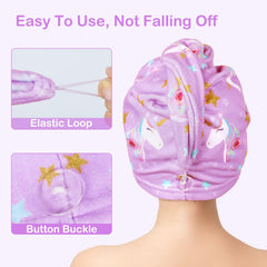 Turbant FIOBEE avec bouton et élastique, violet, maintien sûr.