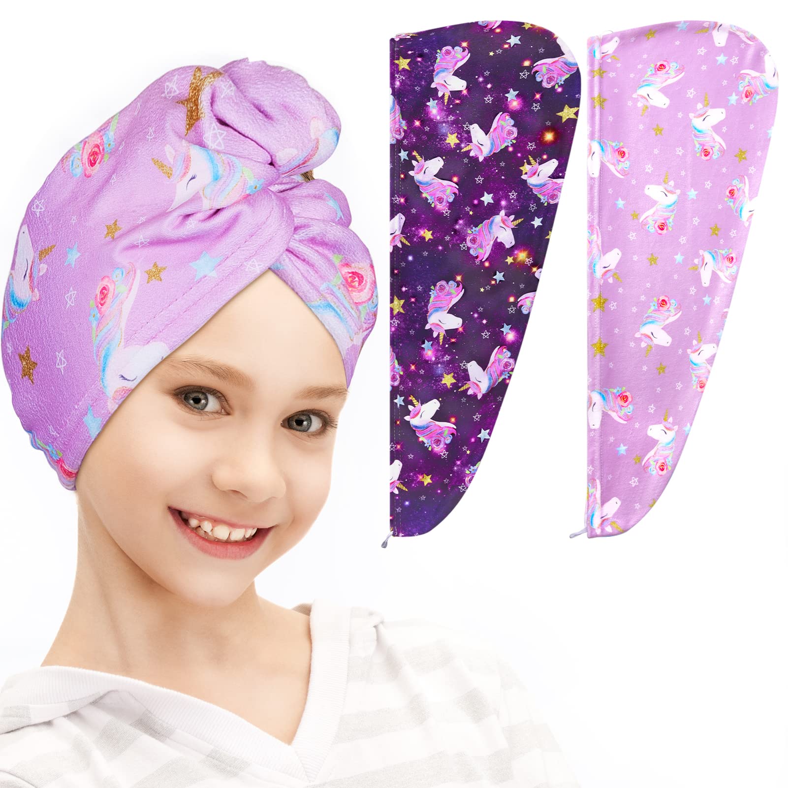 Turbant FIOBEE en microfibre pour enfants, violet, absorption rapide et douceur.