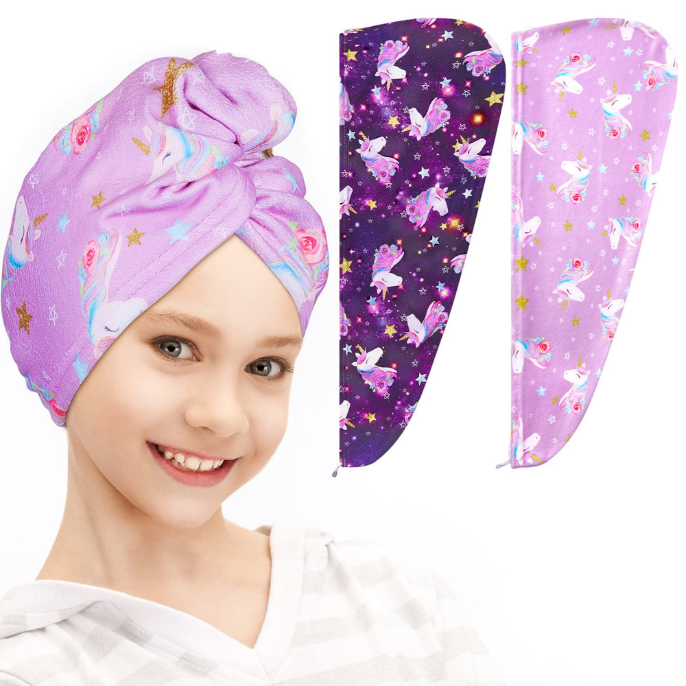 Turbant FIOBEE en microfibre pour enfants, violet, absorption rapide et douceur.