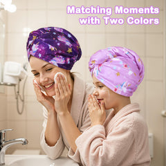 Turban microfibre FIOBEE, violet, sèche rapidement sans chaleur.