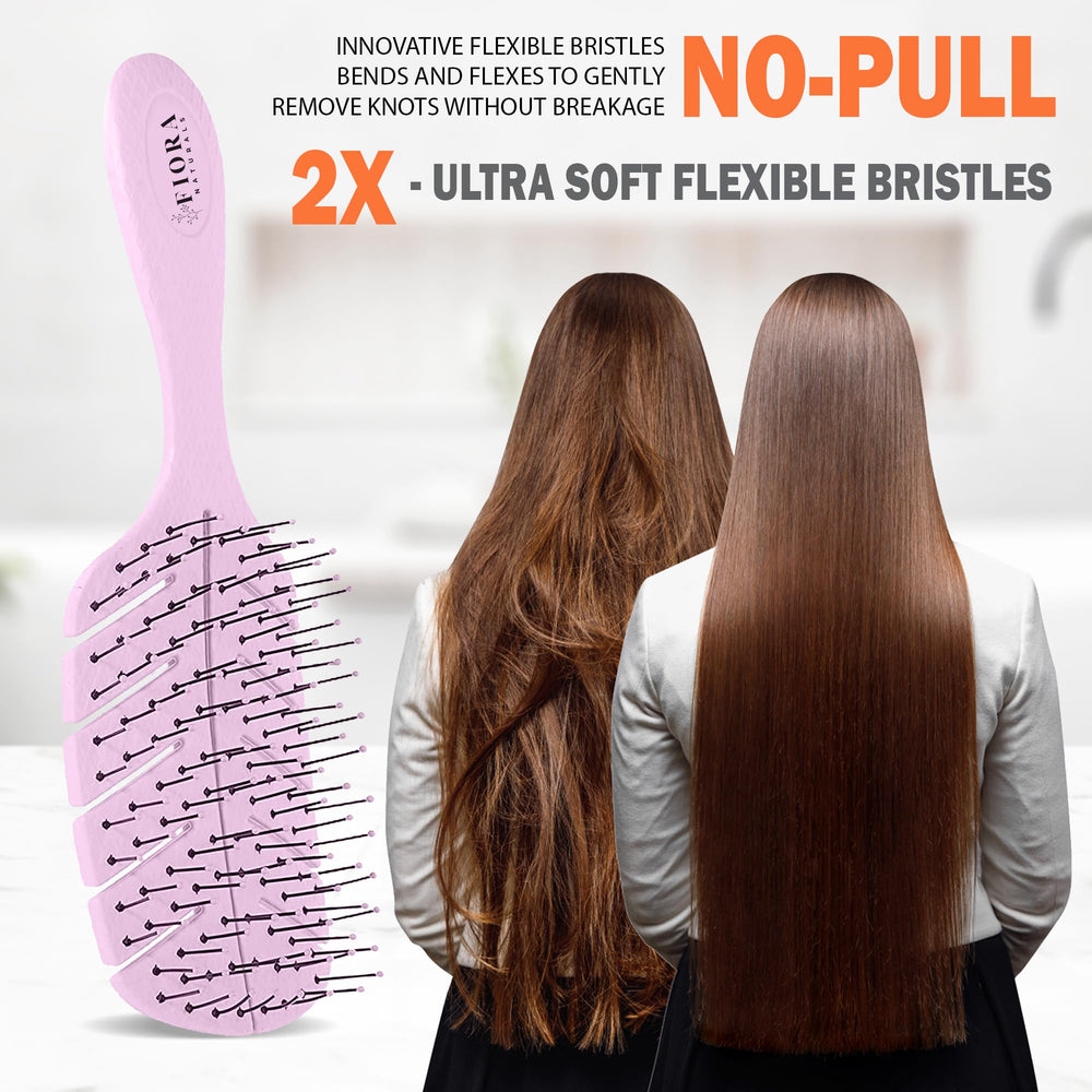Brosse démêlante Fiora Naturals, design anti-tirage pour une routine sans douleur.