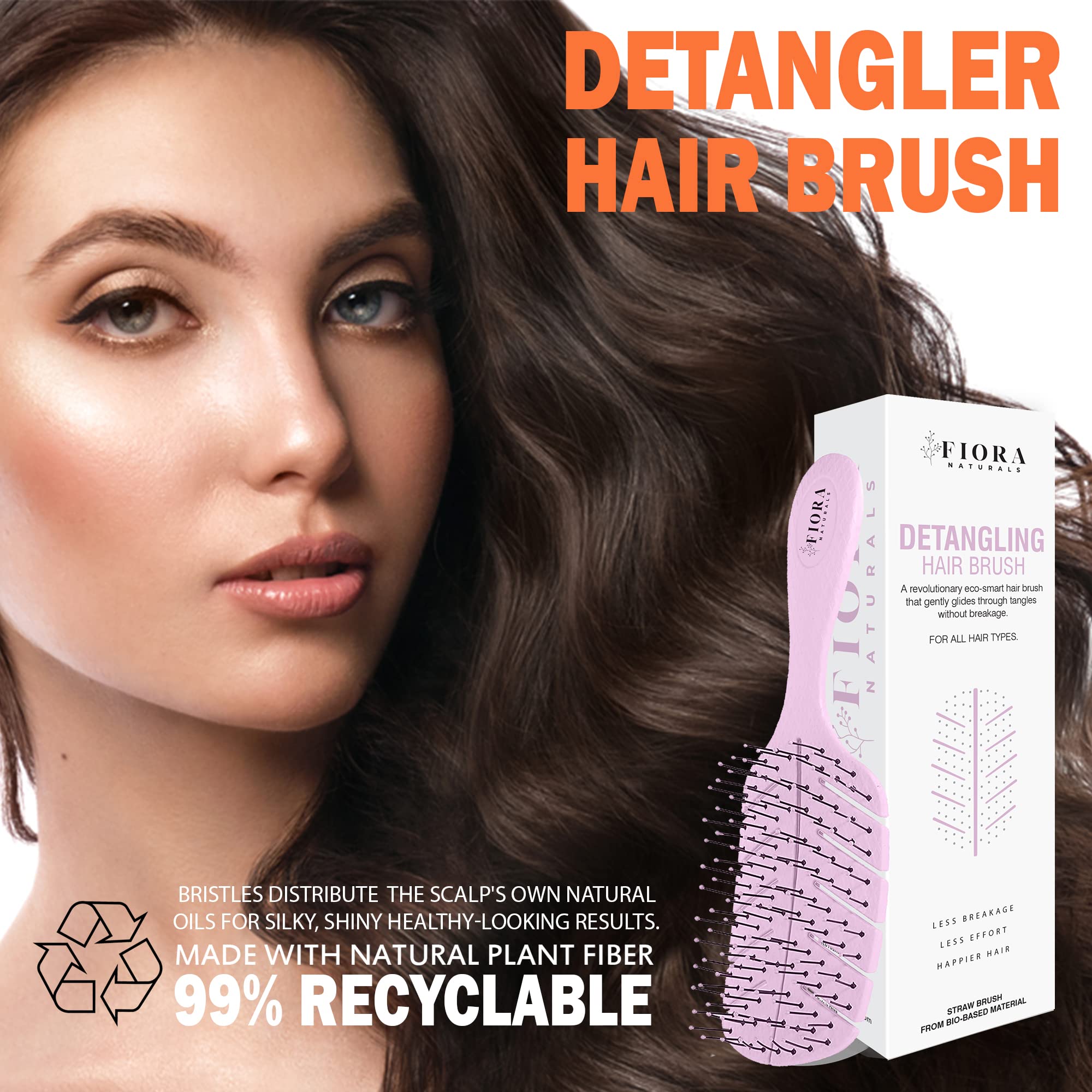 Brosse polyvalente Fiora Naturals pour tous types de cheveux, mouillés ou secs.