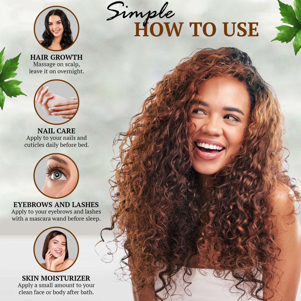 Bouteille en verre sombre Fiora Naturals, huile de ricin pure pour un soin capillaire profond.