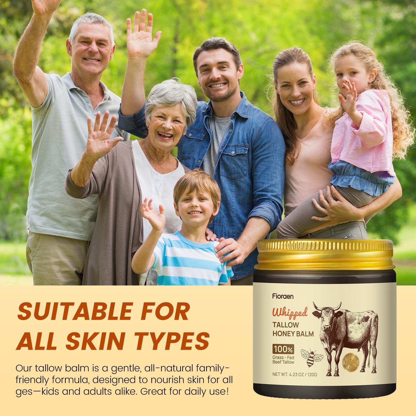 Fioraen 4 fl oz jar labeled premium ingredients for nourished skin.