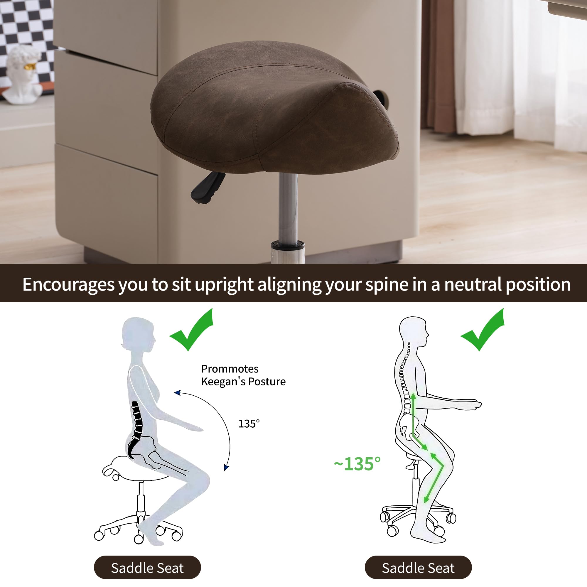 Conception ergonomique FIRAVOE soutenant dos et hanches pour une posture naturelle.