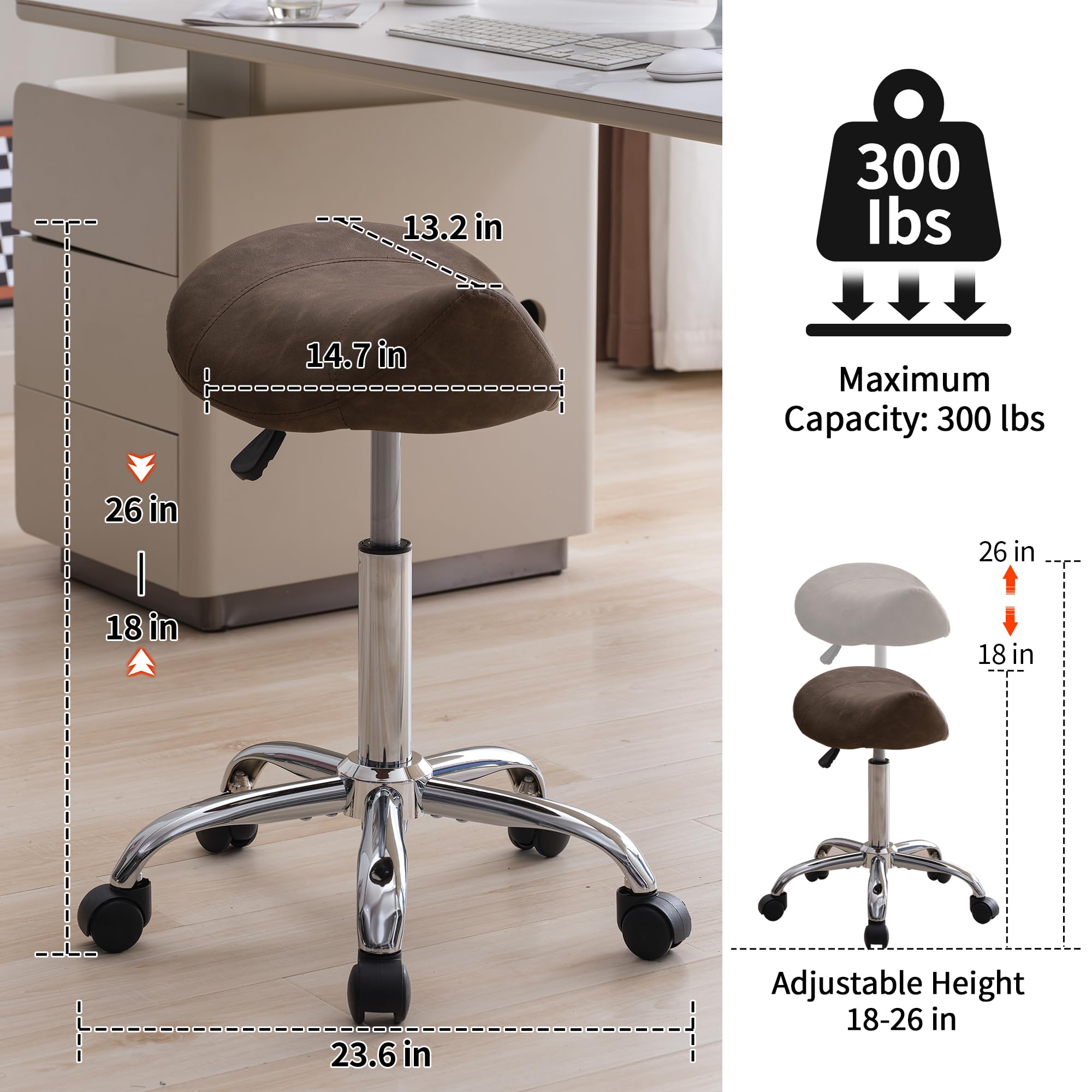 Siège selle FIRAVOE à hauteur réglable 18–26 pouces pour toutes morphologies.