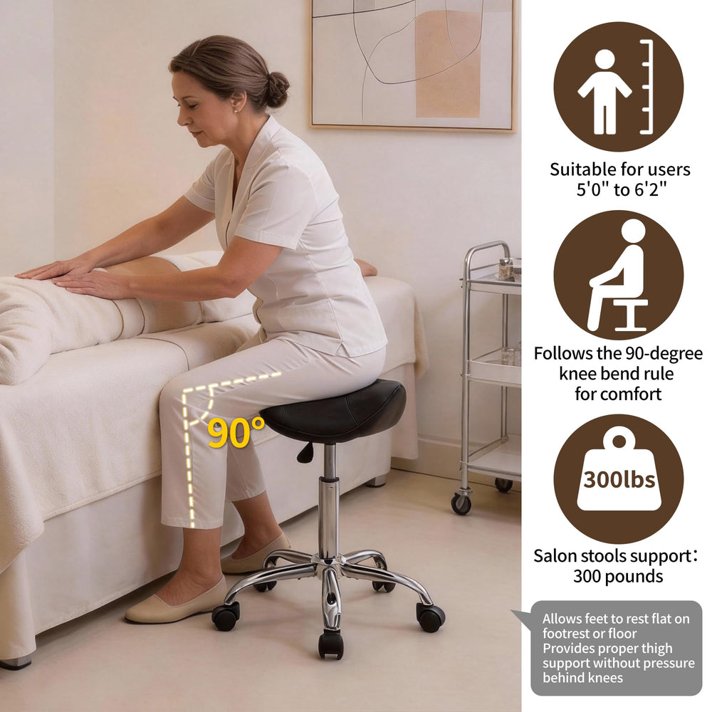 FIRAVOE tabouret selle cuir PU noir offre durabilité et style professionnel.