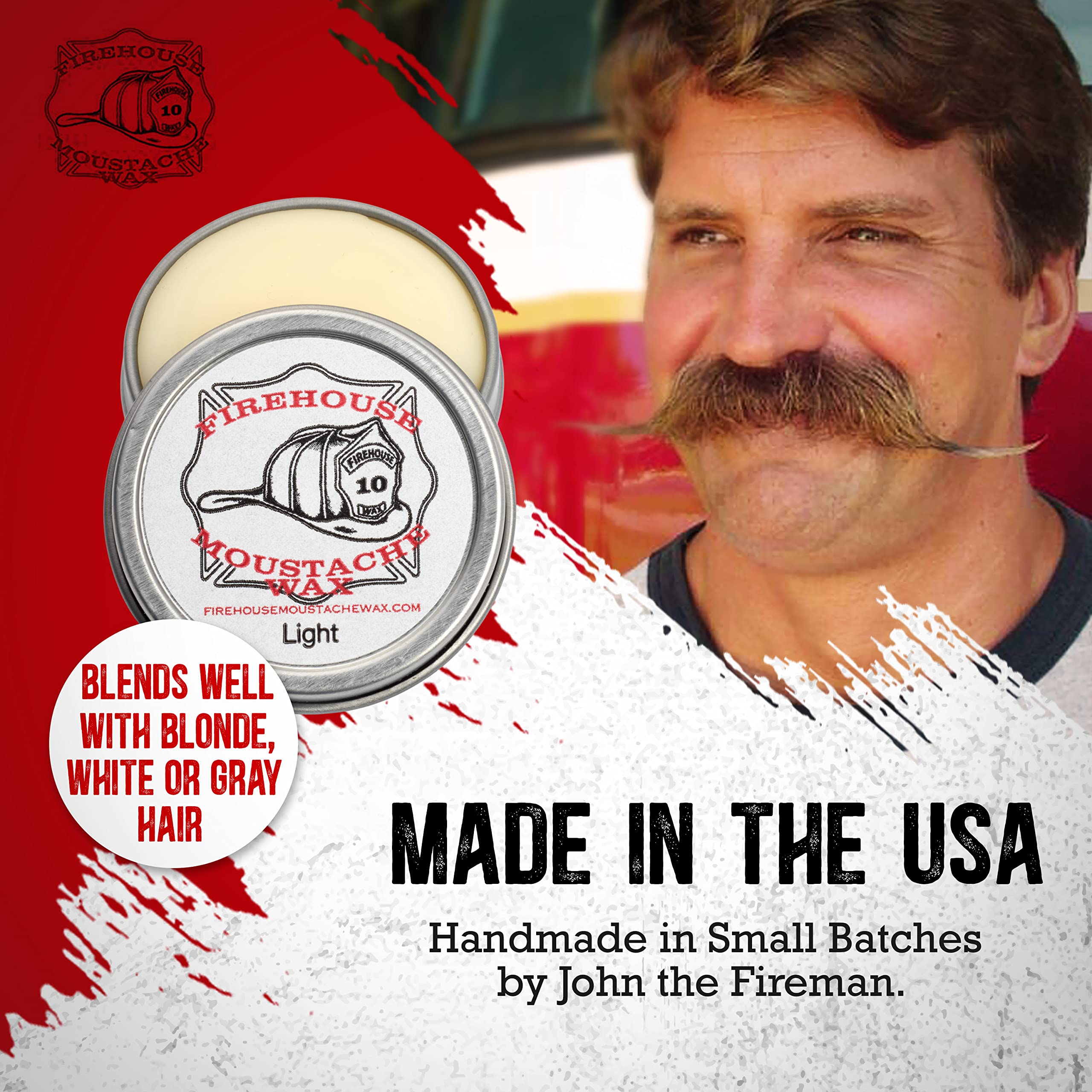 Firehouse Moustache Wax : application rapide et facile sans résidu.
