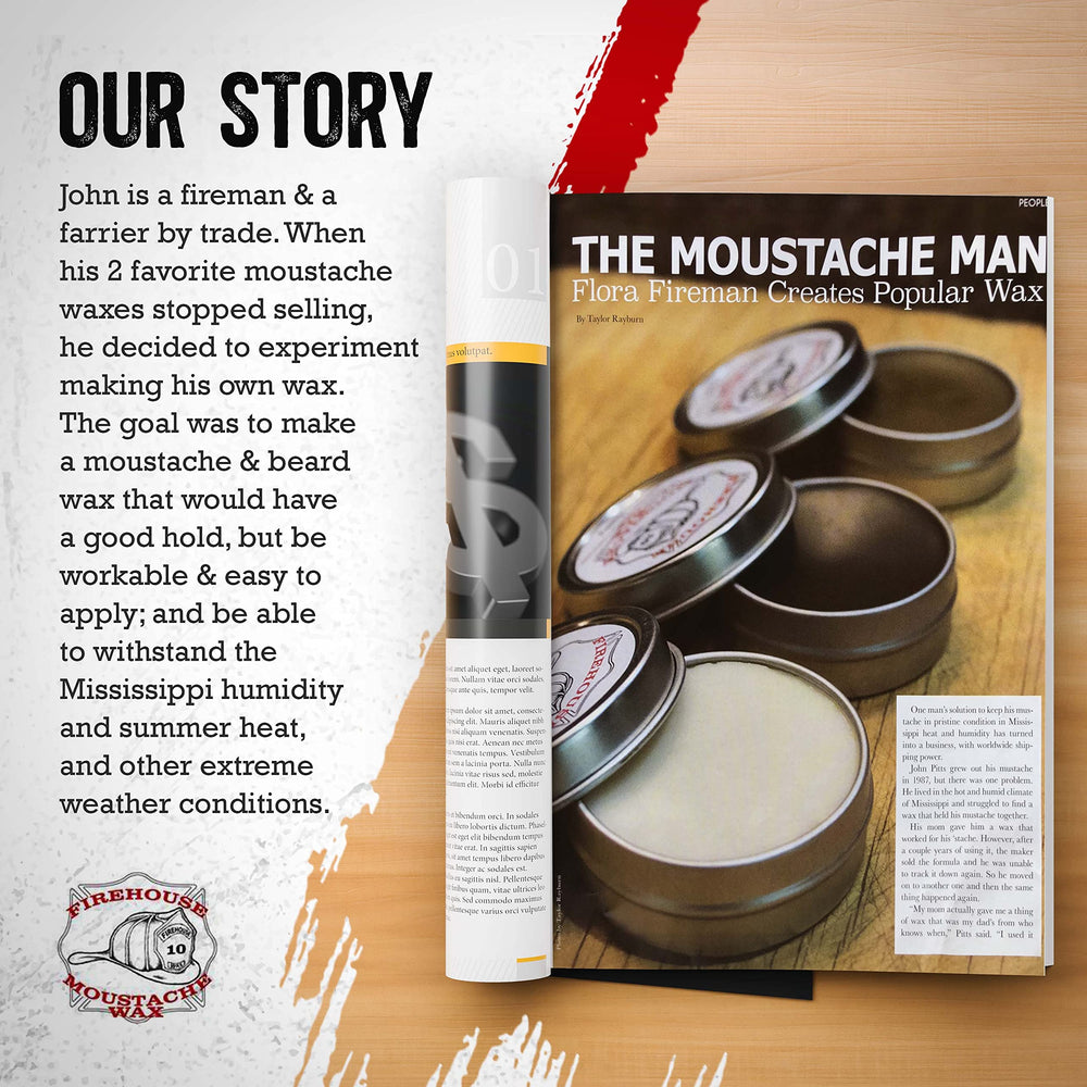 Résistance en conditions météo variées grâce à Firehouse moustache wax.