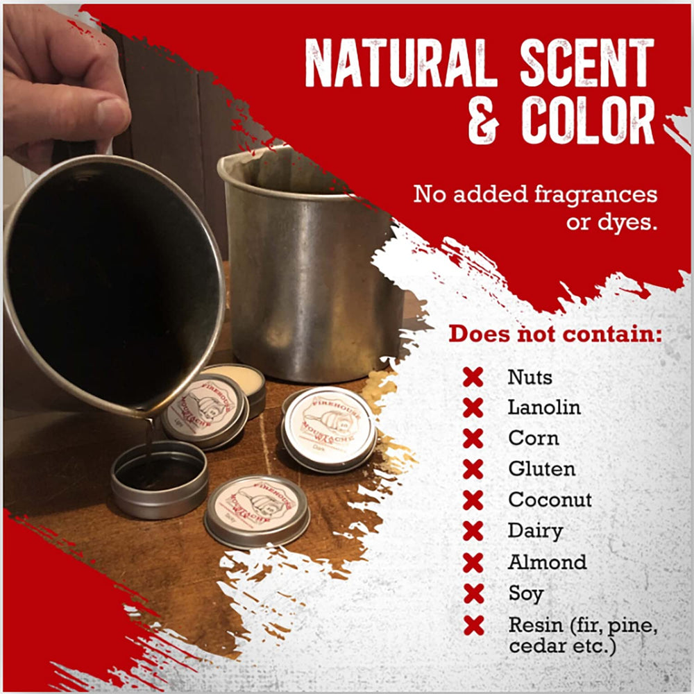Firehouse Moustache Wax : couleur naturelle et parfum issu des cires utilisées.