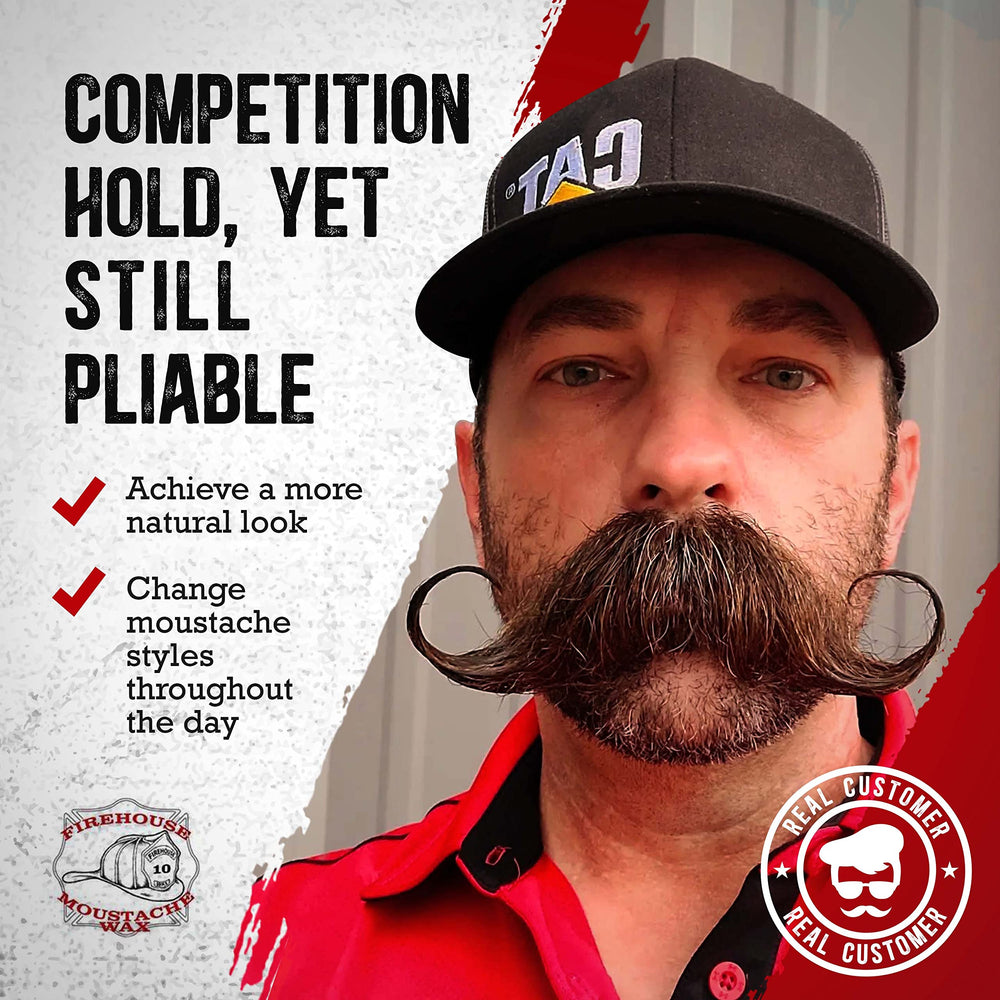 Mains en action modelant moustache et barbe avec Firehouse.